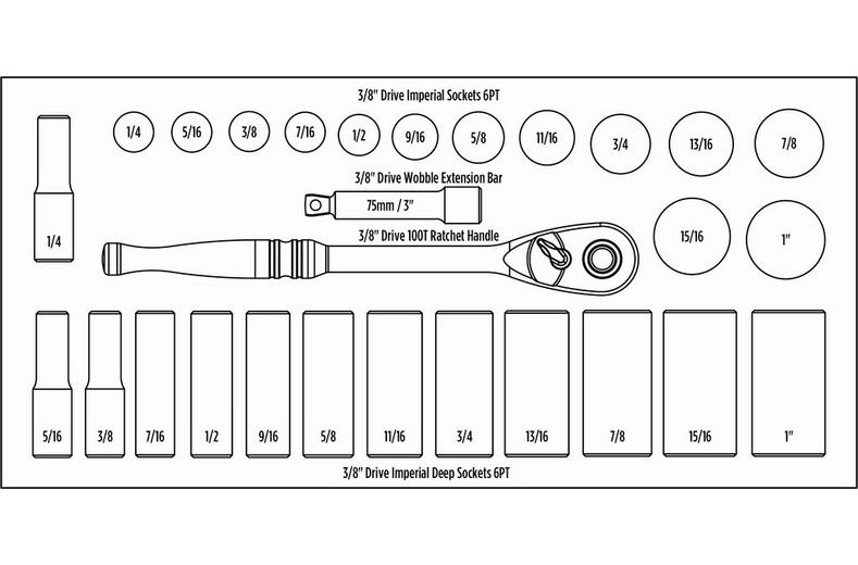Halfords Advanced 28 Piece 3/8" A/F Socket Set Modular Tray Halfords Advanced 28 Piece 3/8" A/F Socket Set Modular Tray