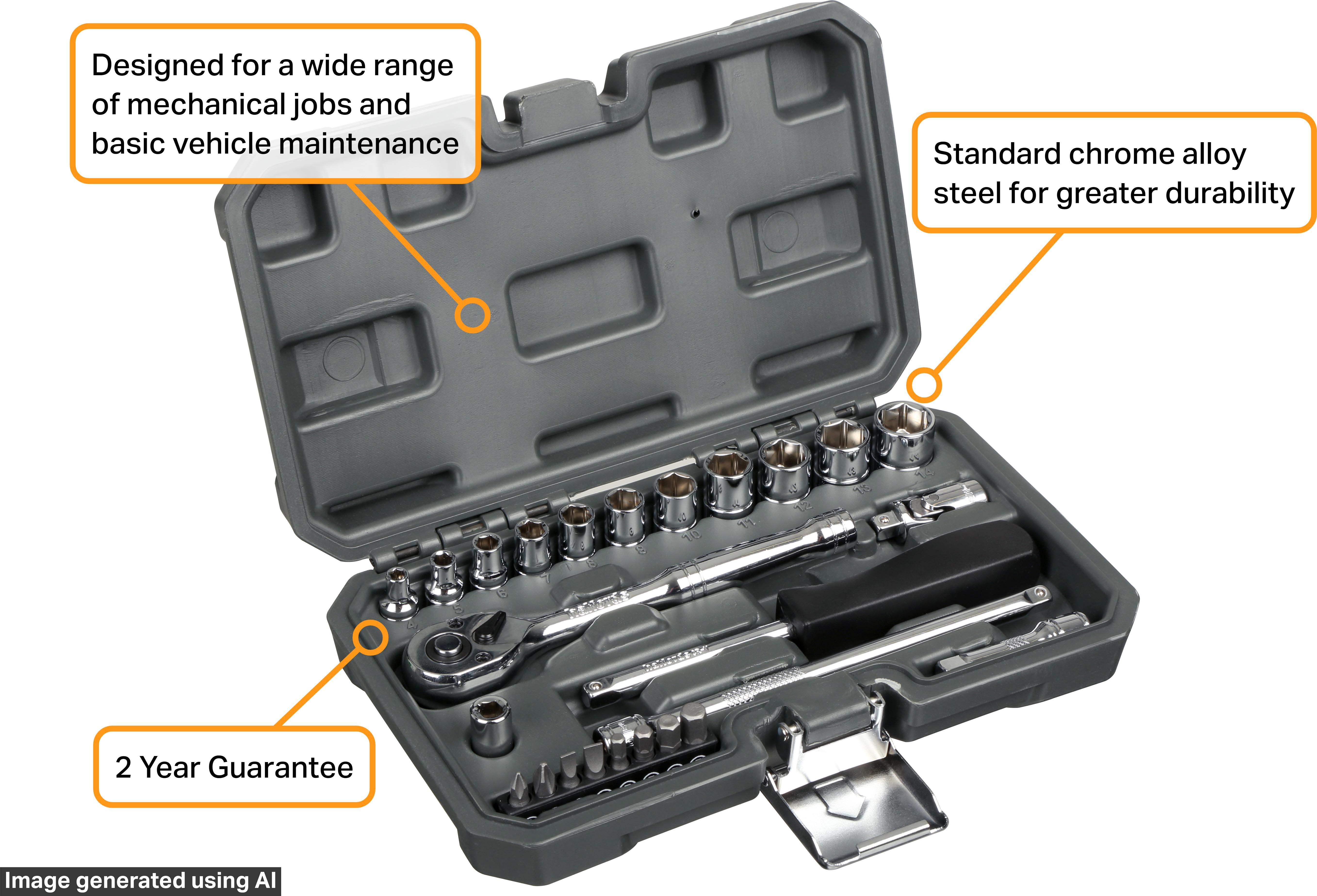 Halfords 1/4" 25 Piece Drive Metric Socket Set