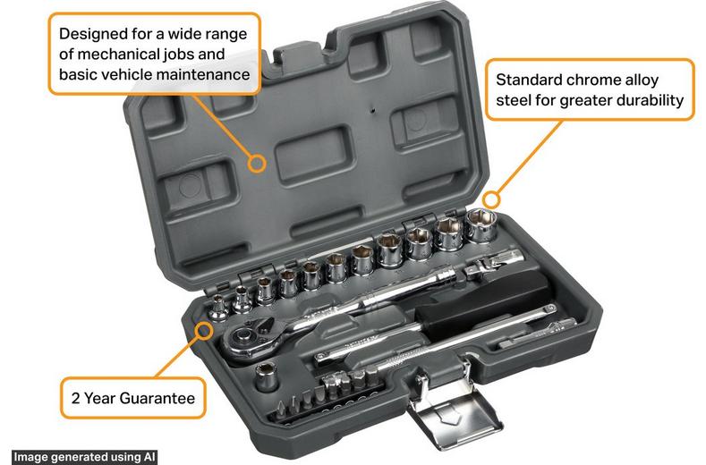 Halfords 1/4" 25 Piece Drive Metric Socket Set Halfords 1/4" 25 Piece Drive Metric Socket Set