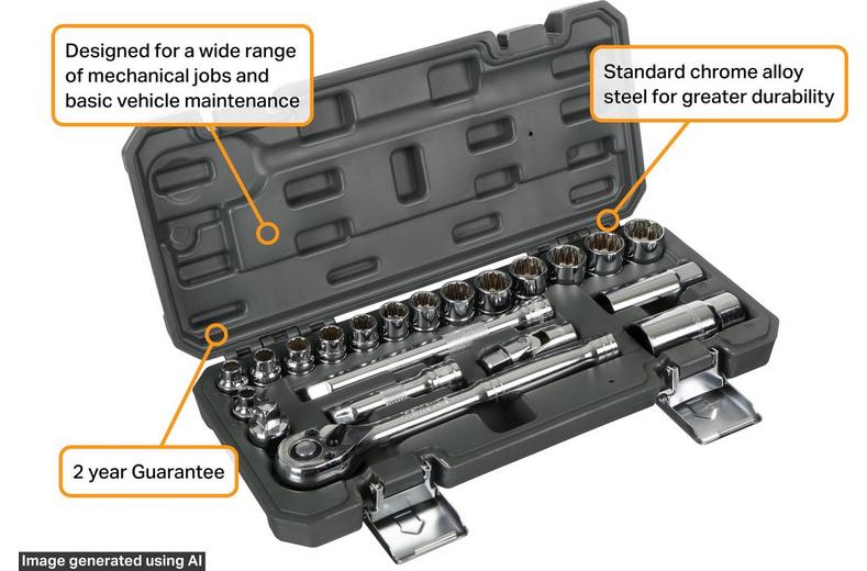 Halfords 21 Piece 3/8" Drive Metric Socket Set Halfords 21 Piece 3/8" Drive Metric Socket Set