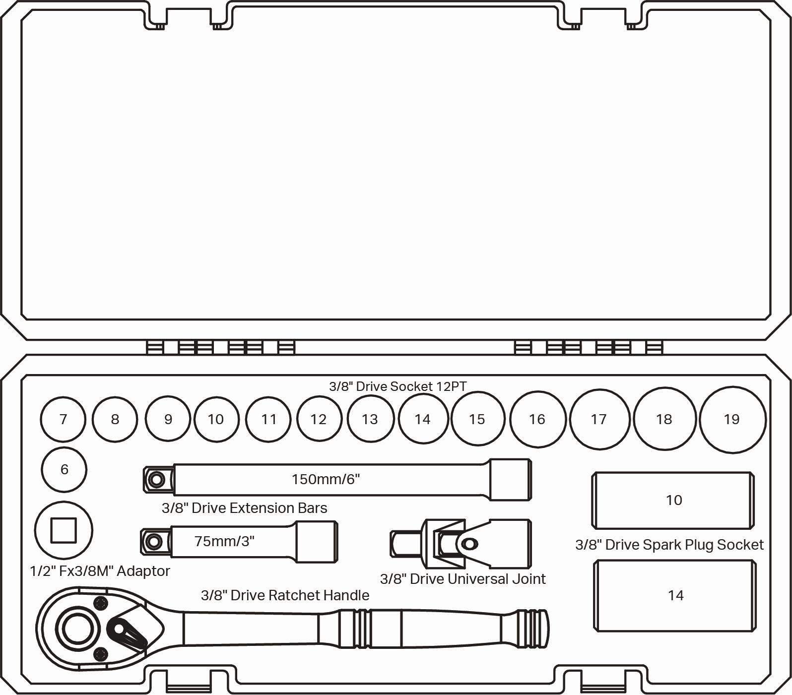 Halfords 21 Piece 3/8" Drive Metric Socket Set