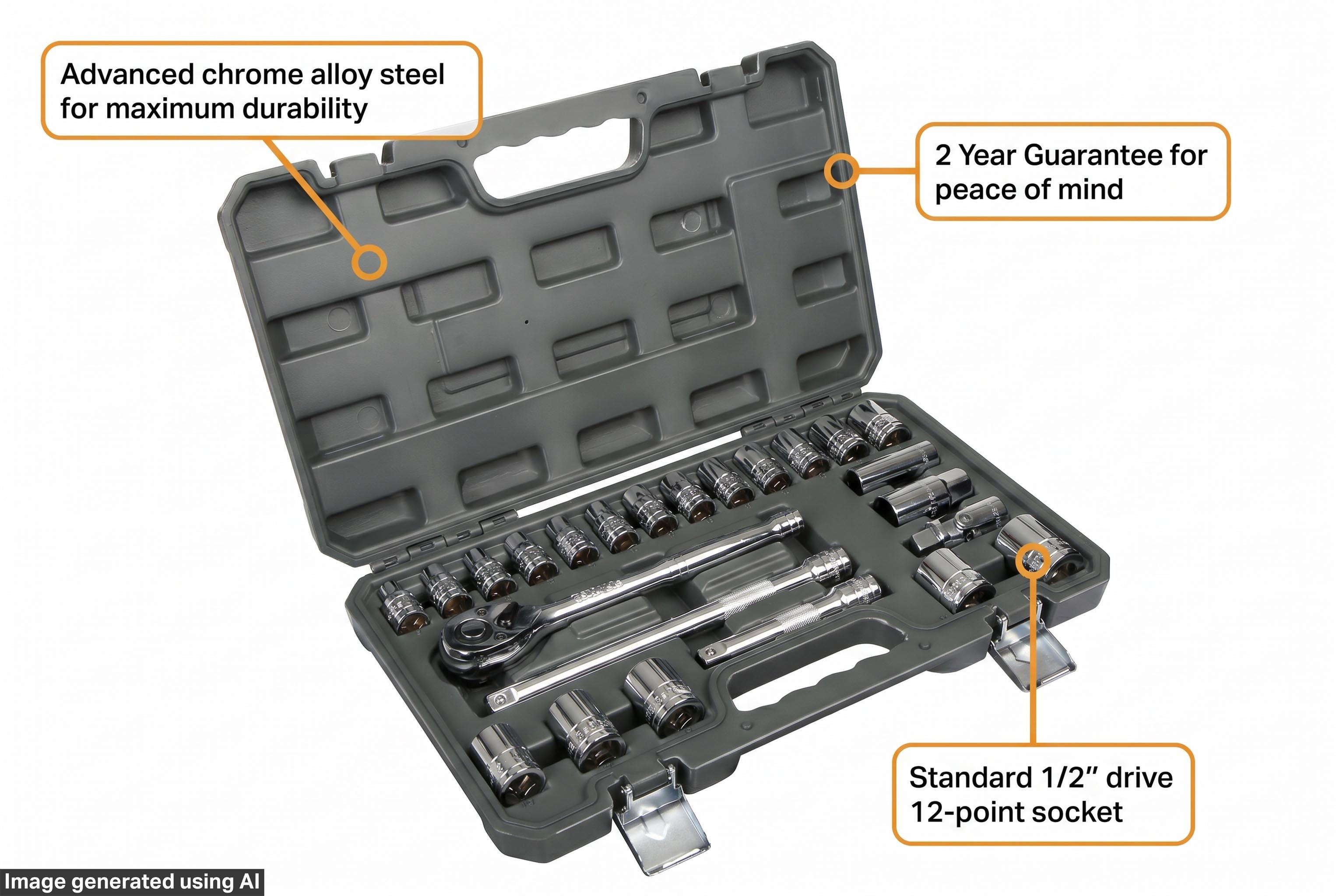 Halfords 24 Piece 1/2" Drive Metric Socket Set