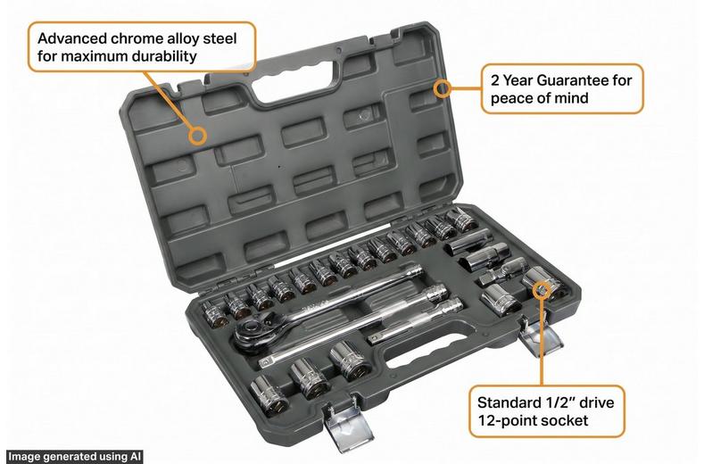 Halfords 24 Piece 1/2" Drive Metric Socket Set Halfords 24 Piece 1/2" Drive Metric Socket Set