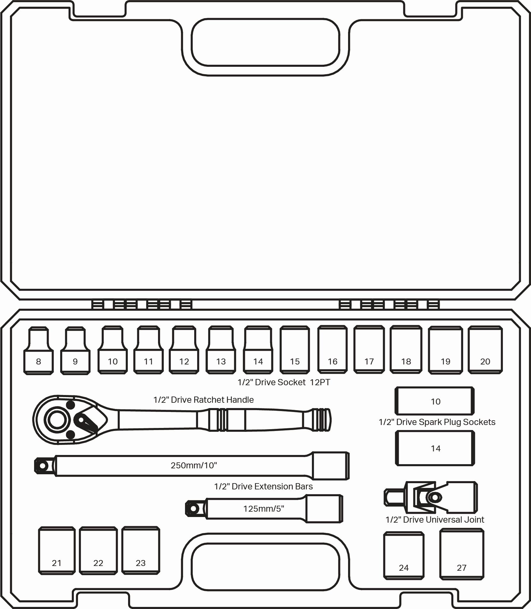 Halfords 24 Piece 1/2" Drive Metric Socket Set