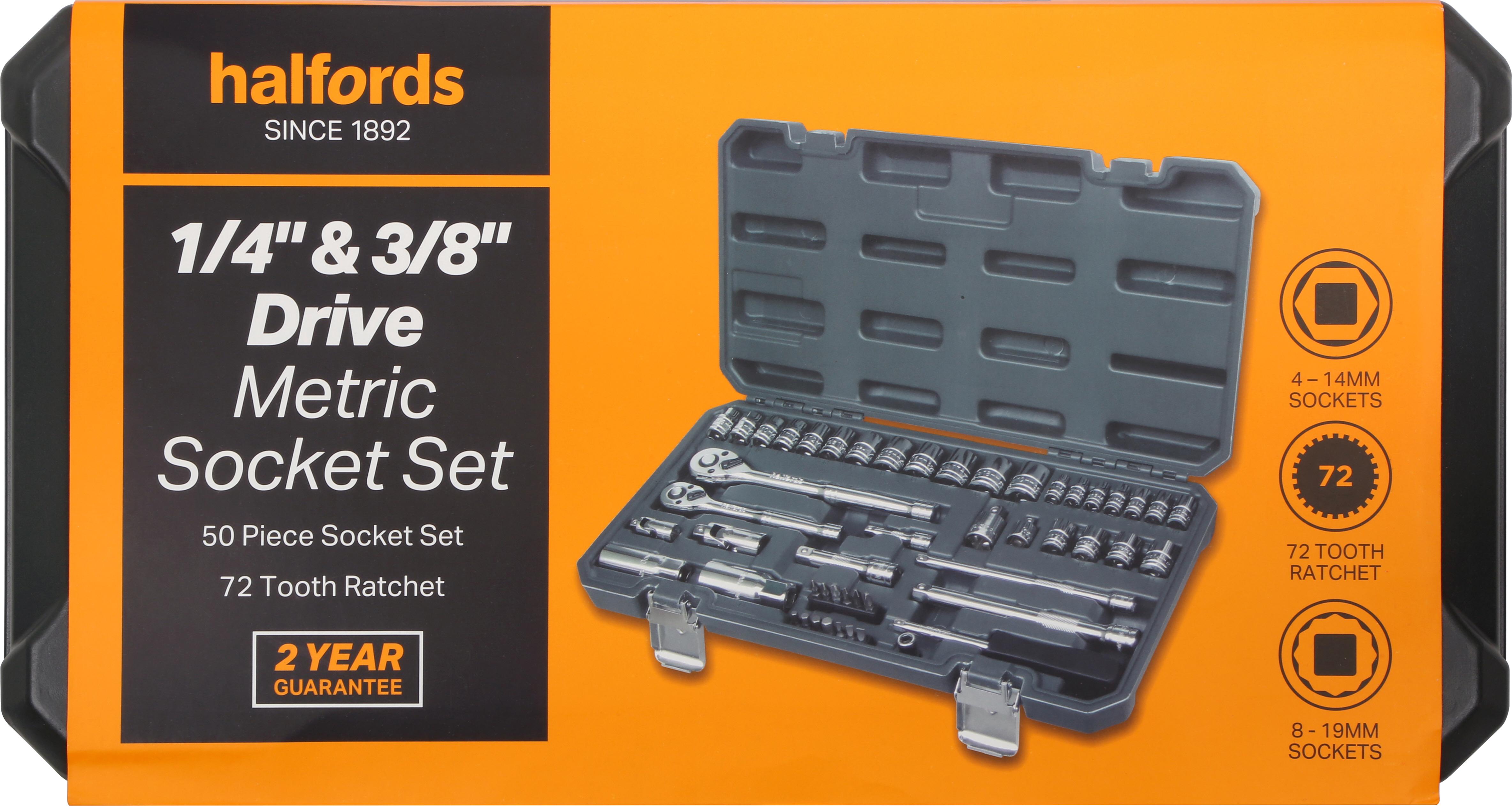 Halfords 50 Piece 1/4" & 3/8" Drive Metric Socket Set