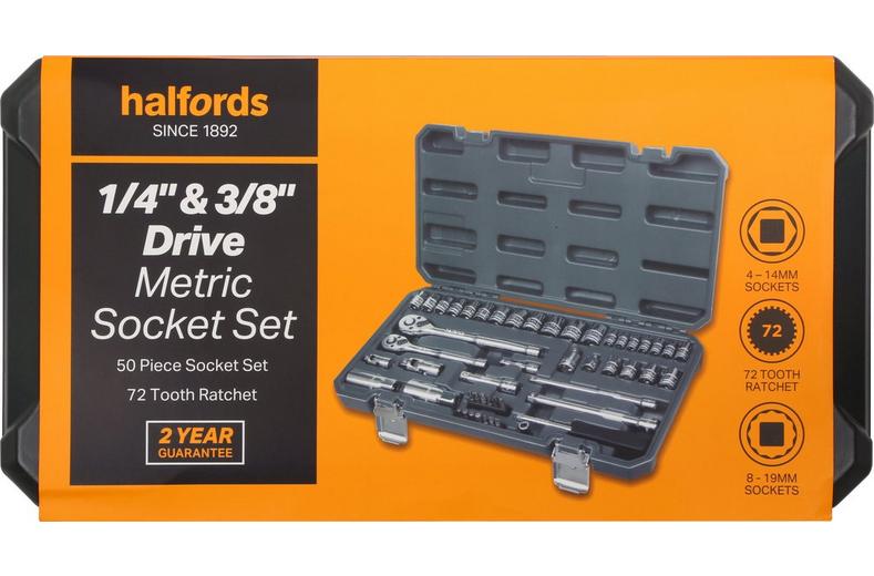 Halfords 50 Piece 1/4" & 3/8" Drive Metric Socket Set Halfords 50 Piece 1/4" & 3/8" Drive Metric Socket Set
