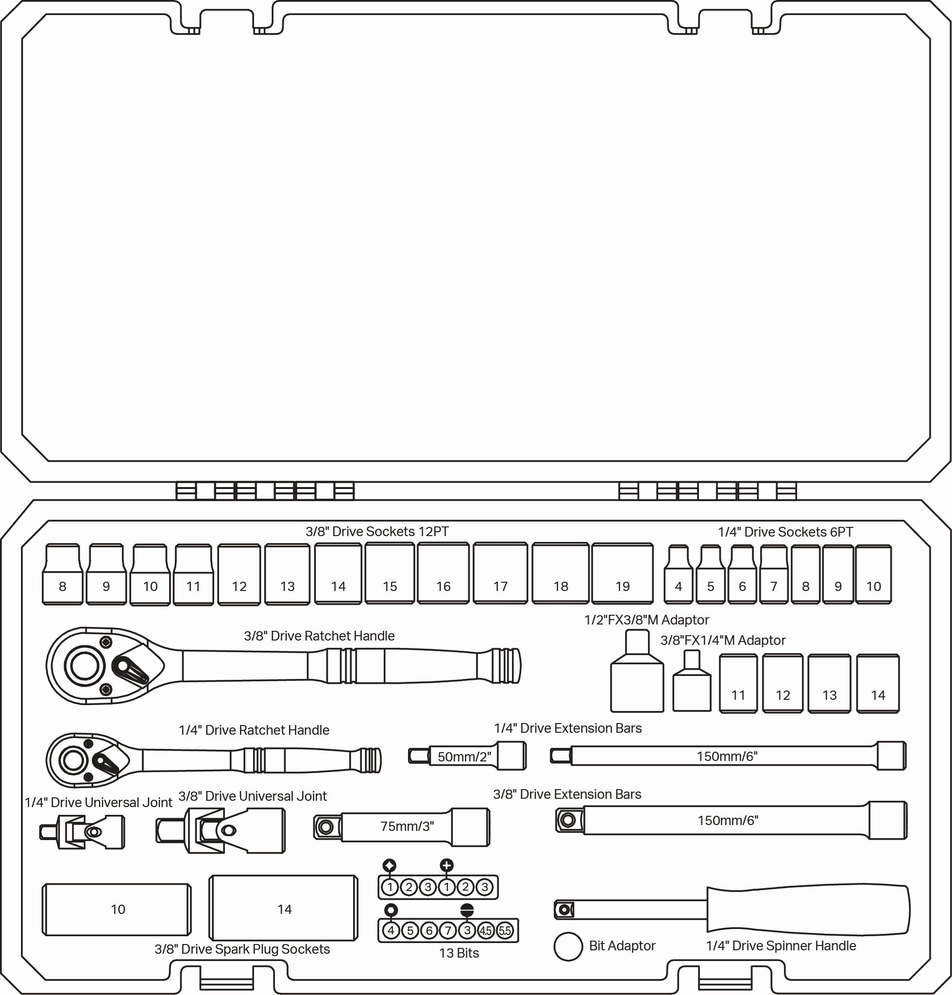 Halfords 50 Piece 1/4" & 3/8" Drive Metric Socket Set