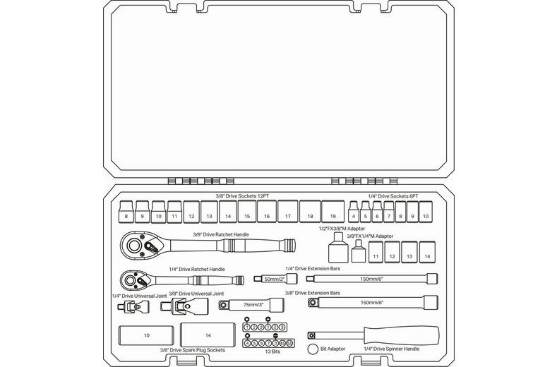 Halfords 50 Piece 1/4" & 3/8" Drive Metric Socket Set Halfords 50 Piece 1/4" & 3/8" Drive Metric Socket Set