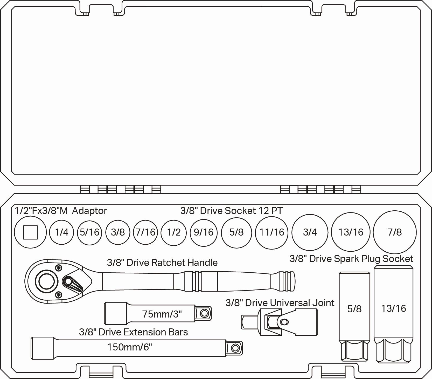 Halfords 18 Piece 3/8" Drive Imperial Socket Set