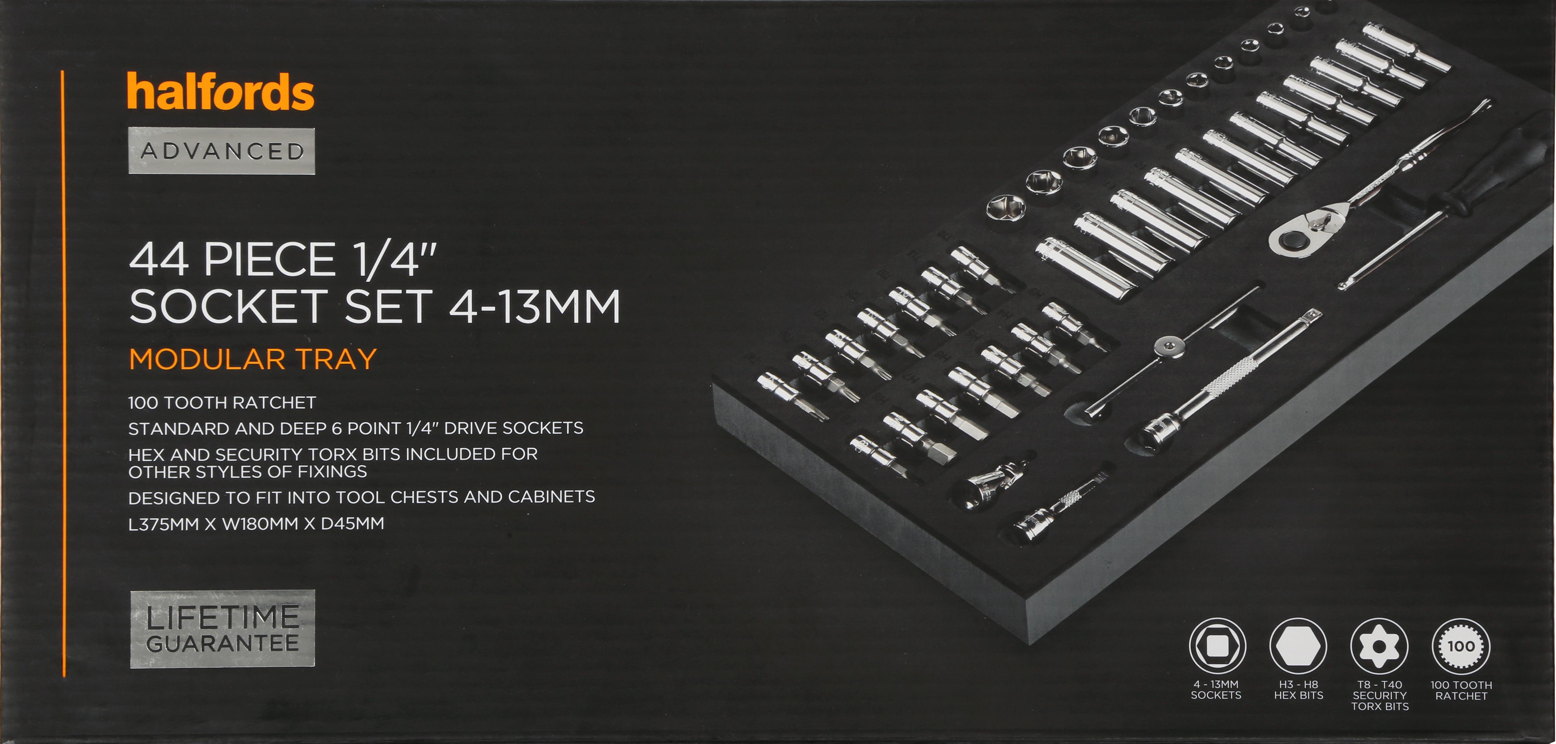 Halfords Advanced 44 Piece 1/4" Socket Set Modular Tray
