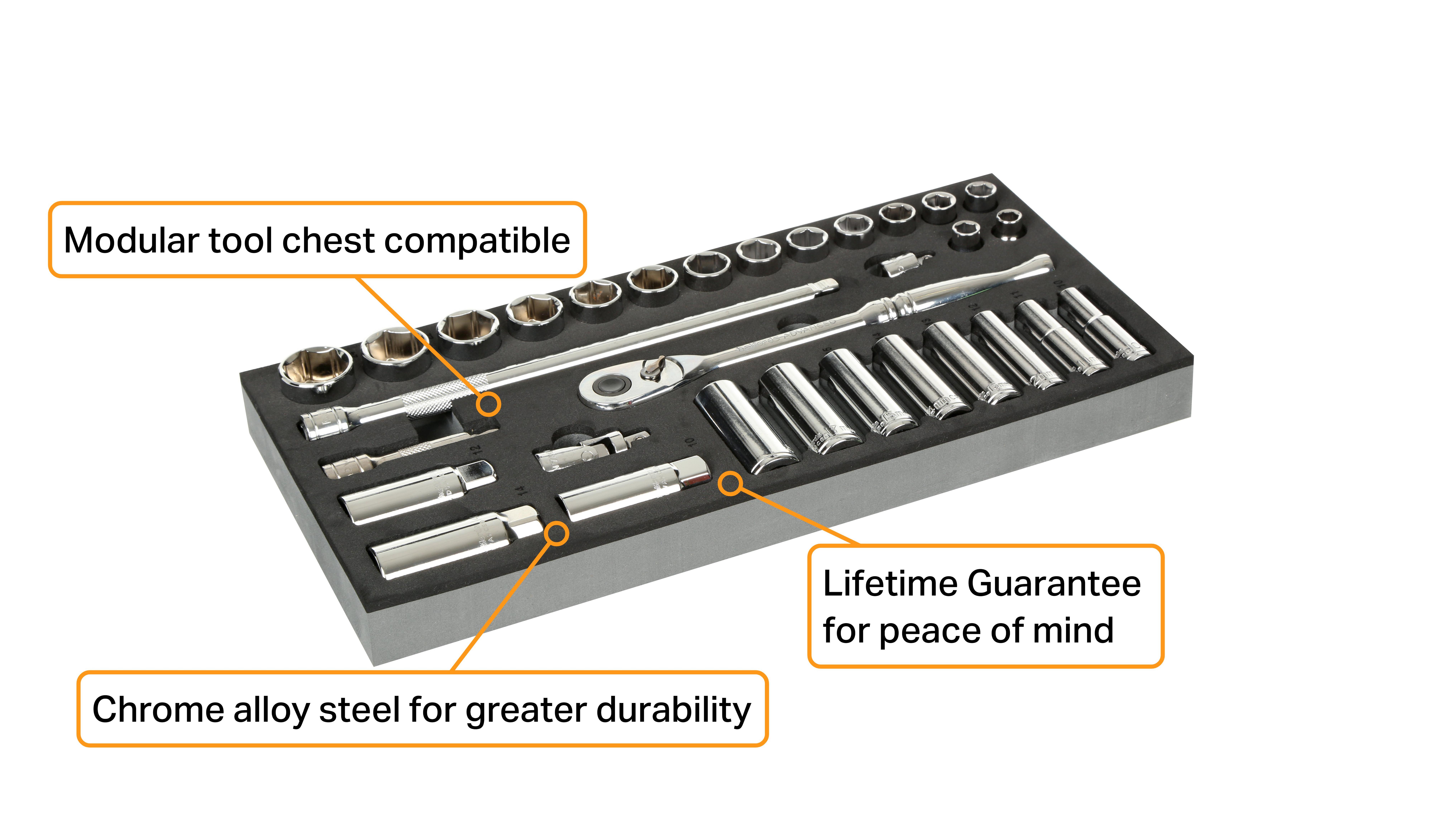 Halfords Advanced 31 Piece 3/8" Socket Set Modular Tray