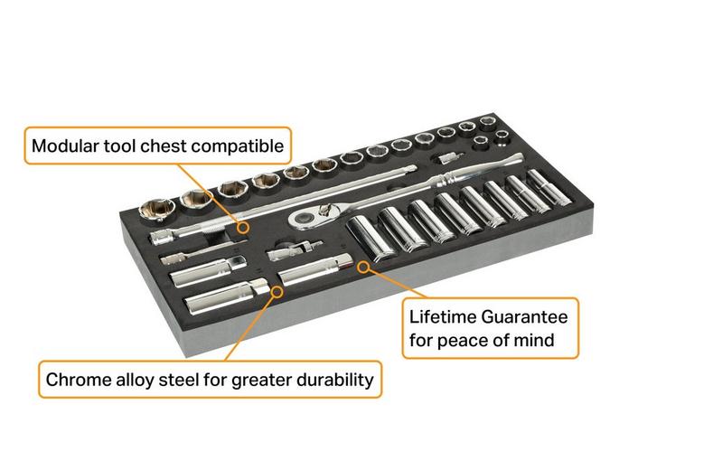 Halfords Advanced 31 Piece 3/8" Socket Set Modular Tray Halfords Advanced 31 Piece 3/8" Socket Set Modular Tray