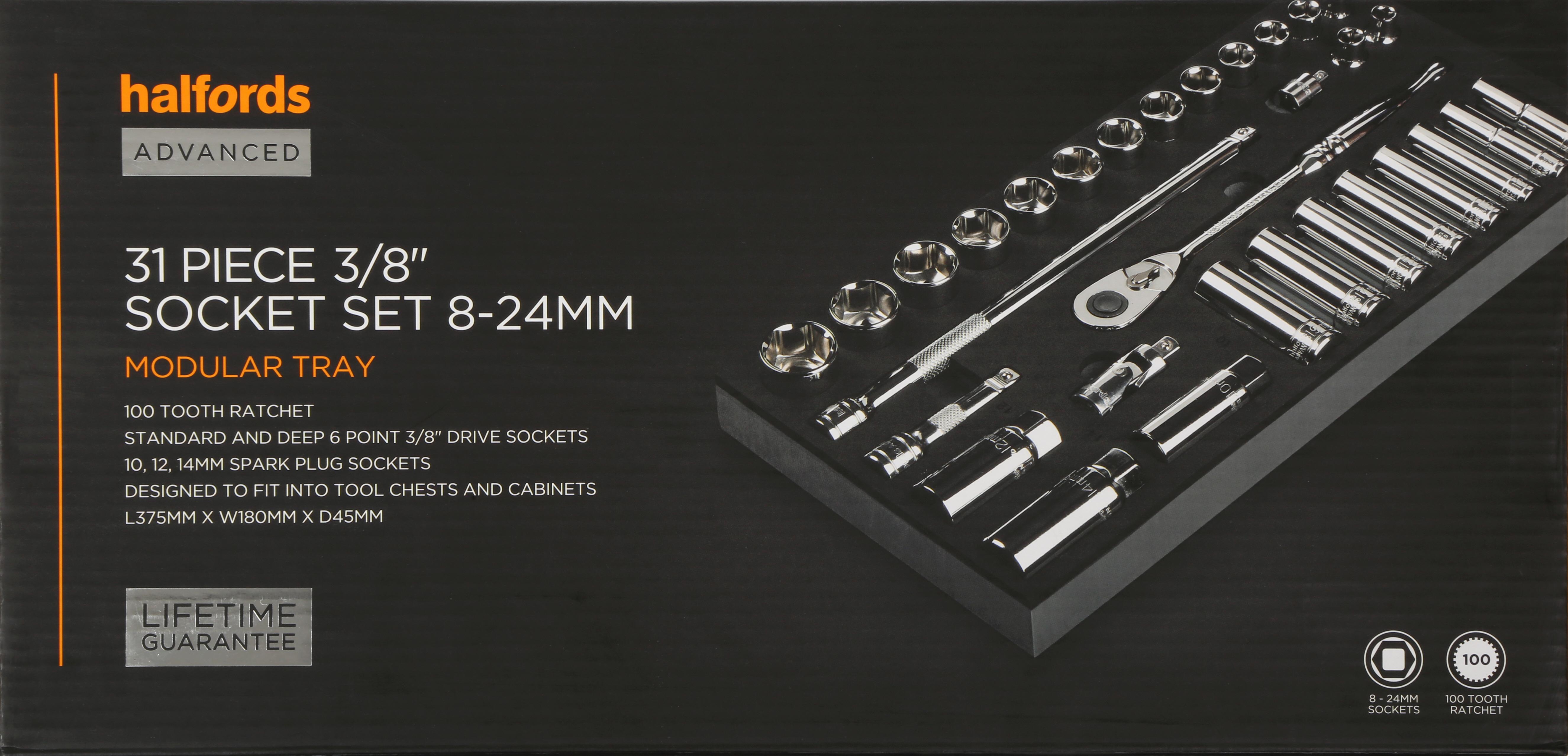 Halfords Advanced 31 Piece 3/8" Socket Set Modular Tray