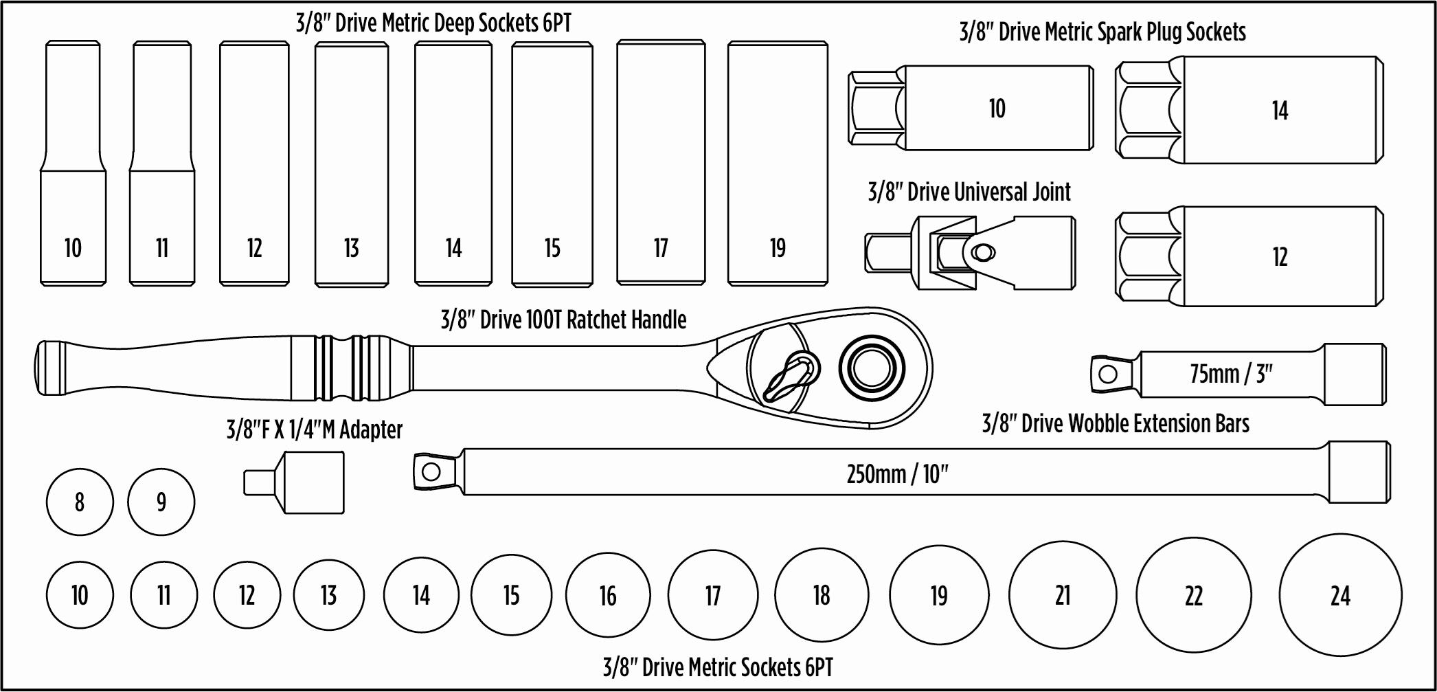 Halfords Advanced 31 Piece 3/8" Socket Set Modular Tray
