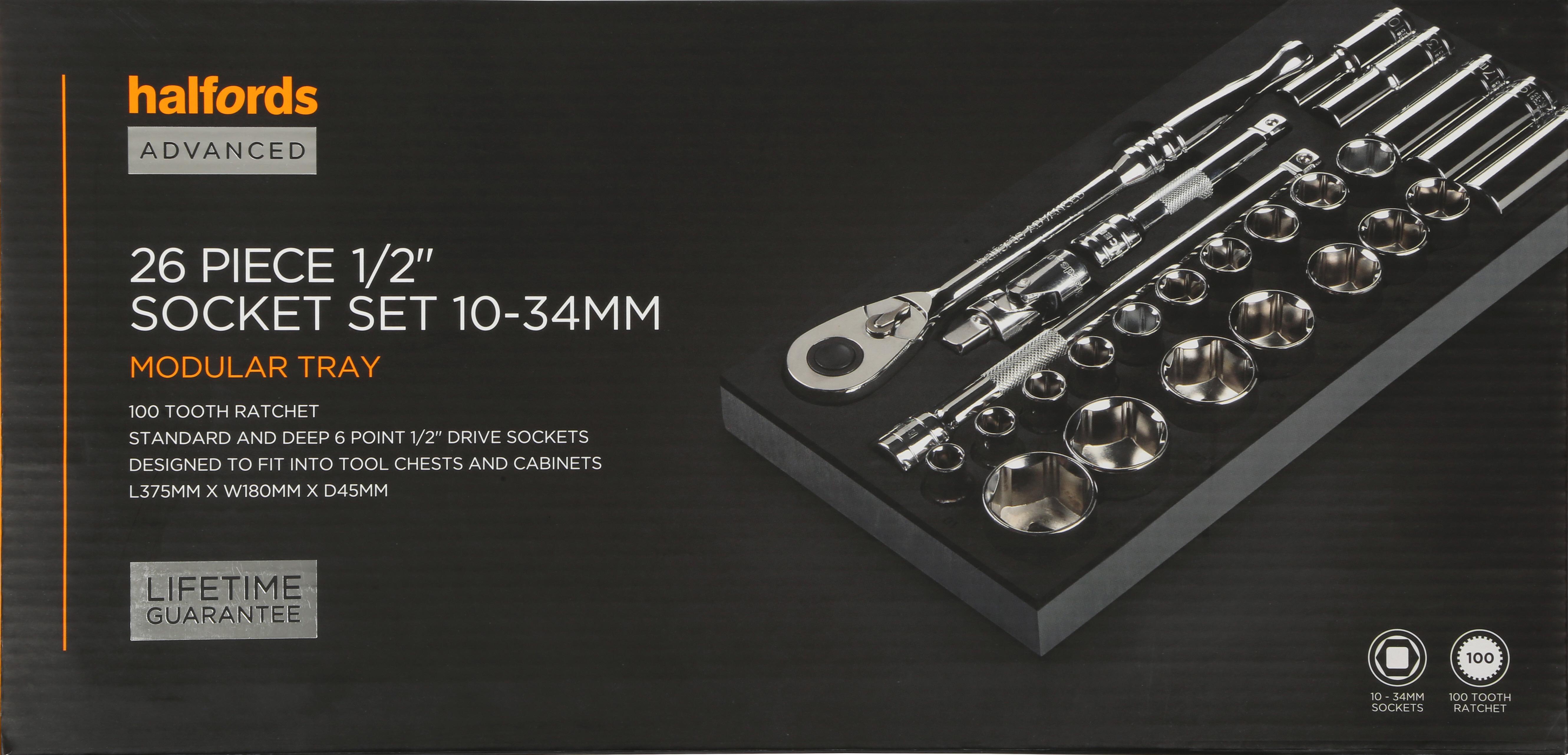 Halfords Advanced 26 Piece 1/2" Socket Set Modular Tray