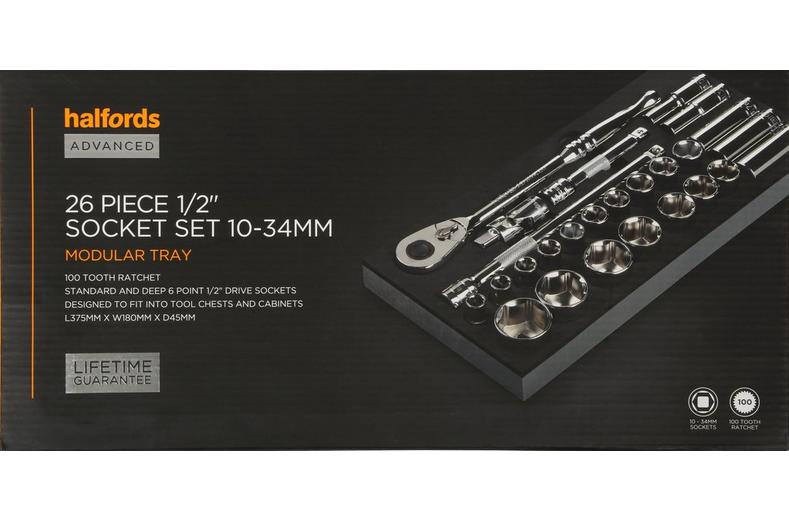 Halfords Advanced 26 Piece 1/2" Socket Set Modular Tray Halfords Advanced 26 Piece 1/2" Socket Set Modular Tray