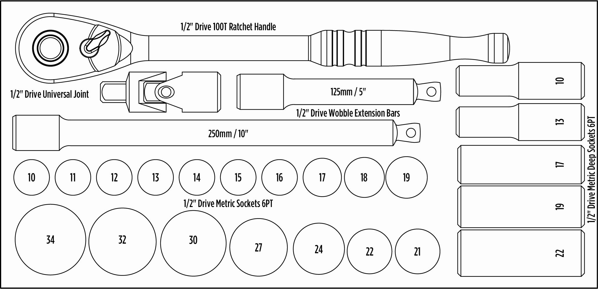 Halfords Advanced 26 Piece 1/2" Socket Set Modular Tray