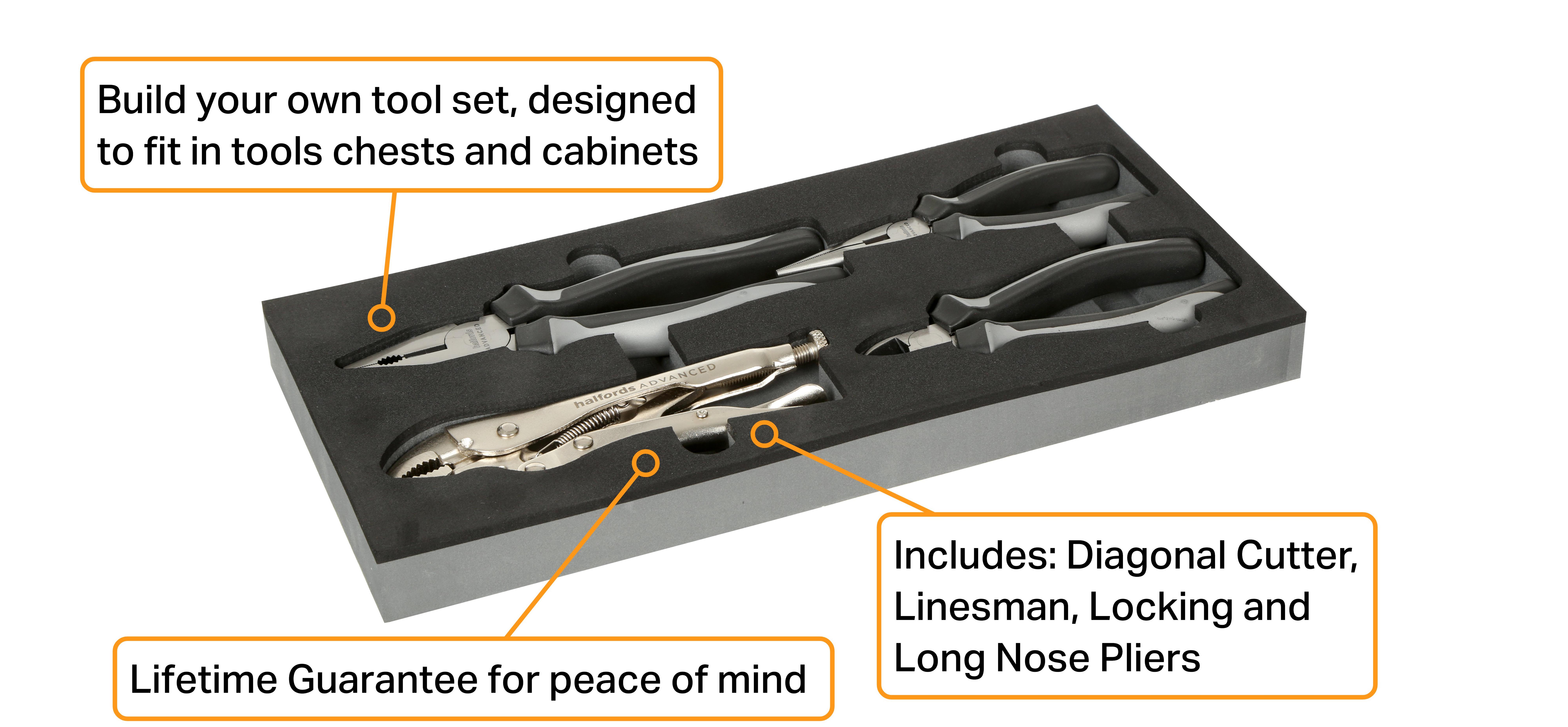 Halfords Advanced 4 Piece Plier Set Modular Tray