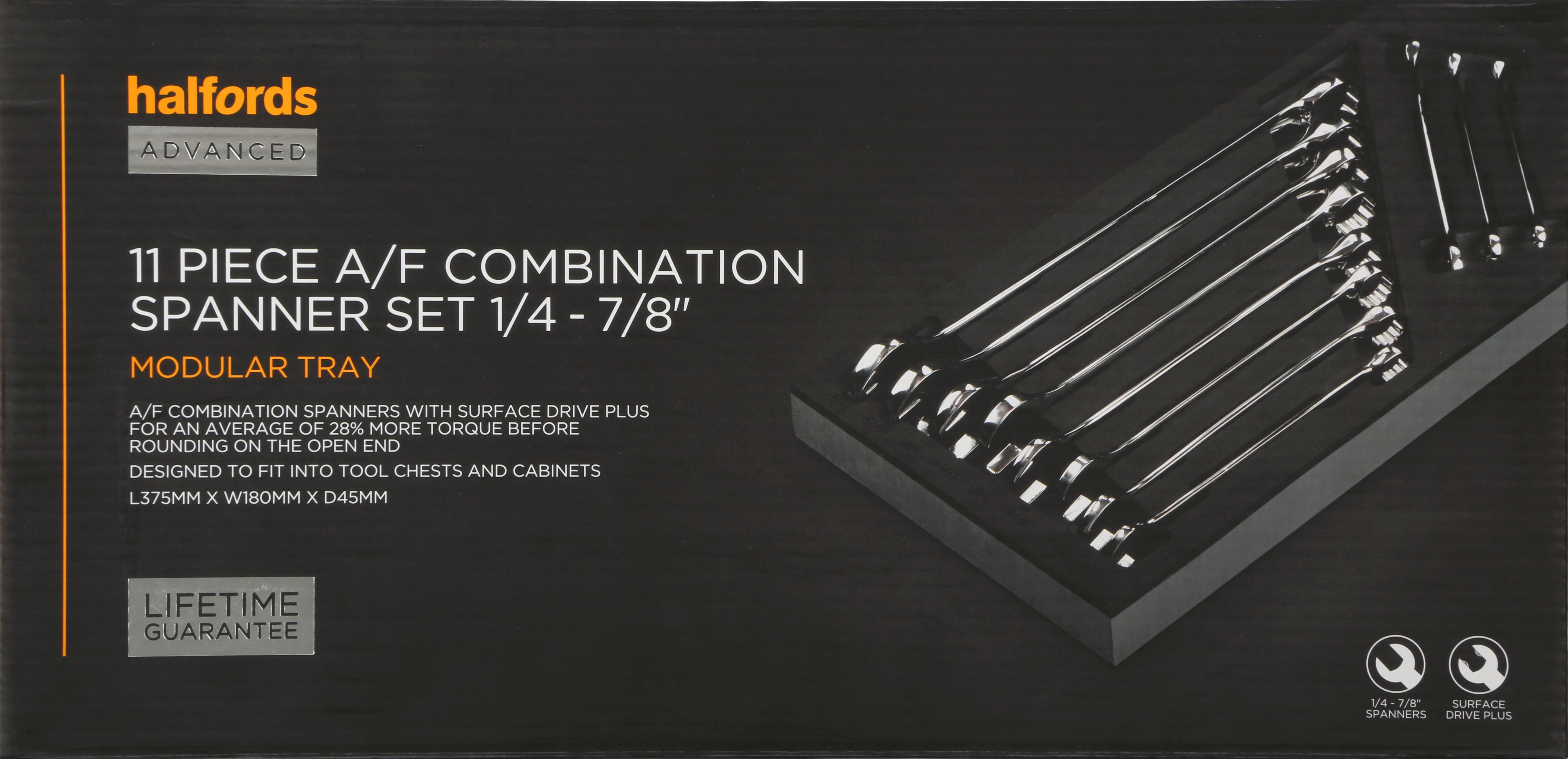 Halfords Advanced 11 Piece A/F Combination Spanner Set Modular Tray