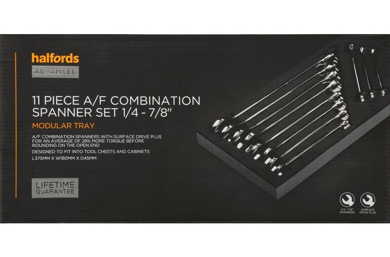 Halfords Advanced 11 Piece A/F Combination Spanner Set Modular Tray Halfords Advanced 11 Piece A/F Combination Spanner Set Modular Tray