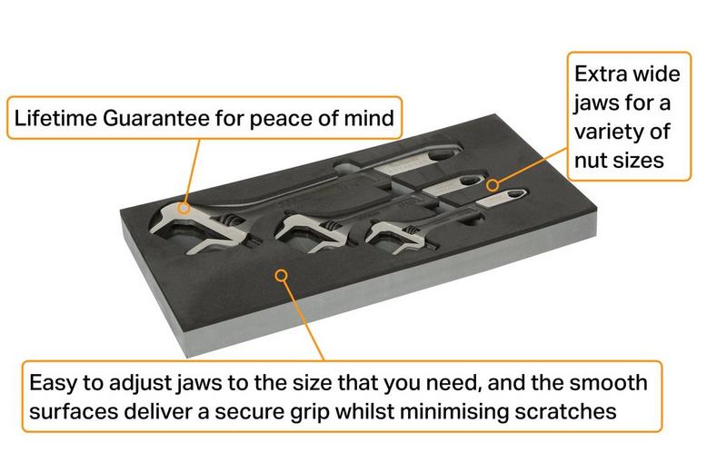Halfords Advanced 3 Piece Adjustable Wrench Set Modular Tray Halfords Advanced 3 Piece Adjustable Wrench Set Modular Tray