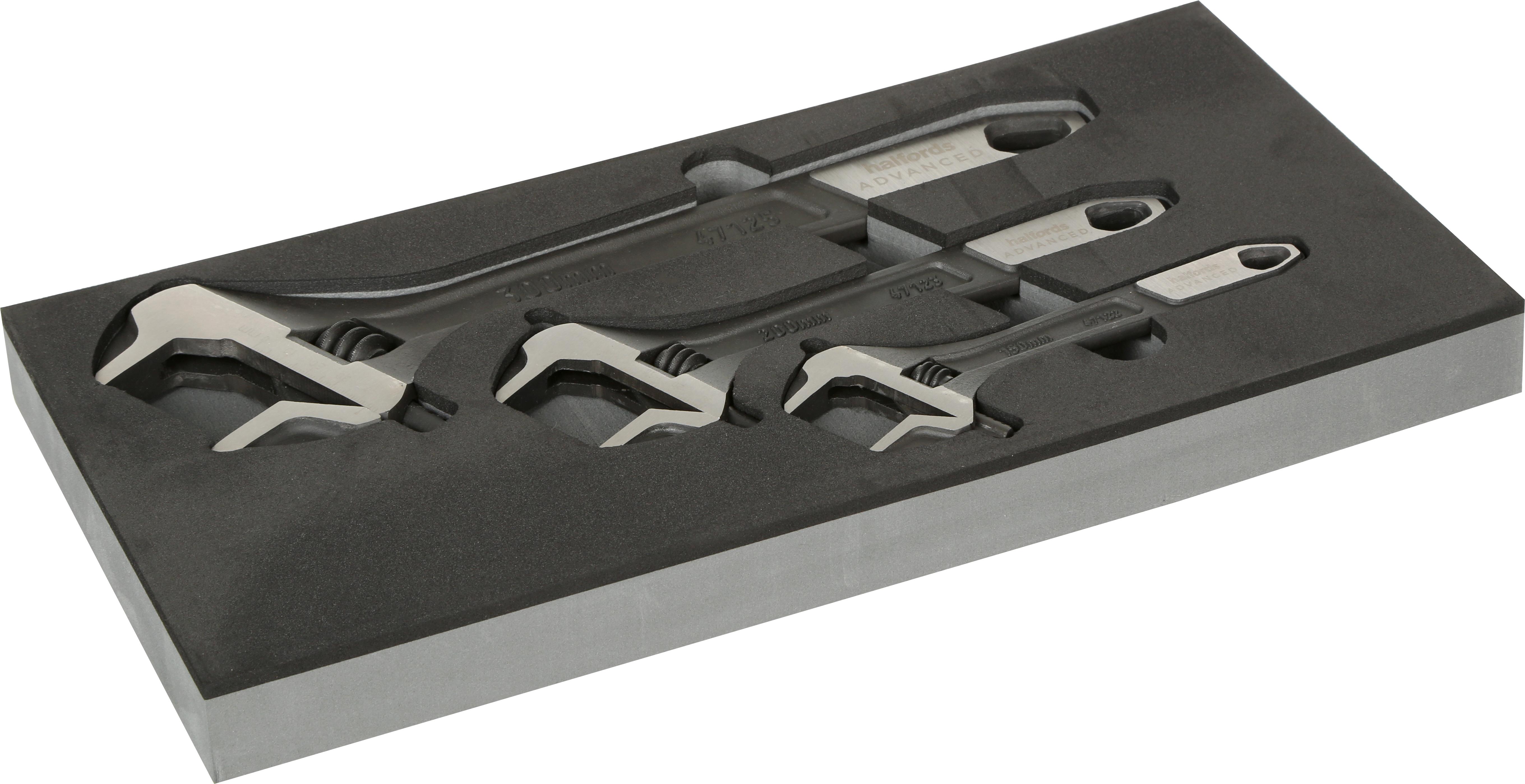 Halfords Advanced 3 Piece Adjustable Wrench Set Modular Tray