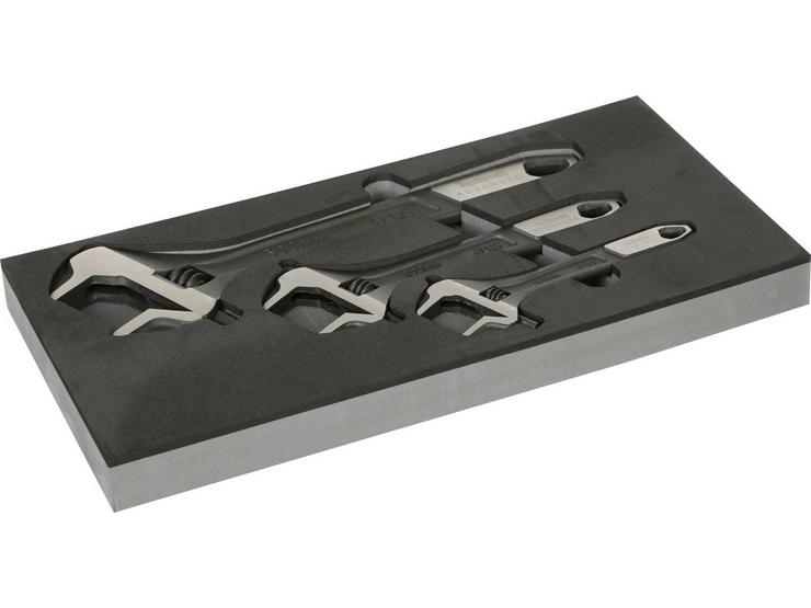 Halfords Advanced 3 Piece Adjustable Wrench Set Modular Tray