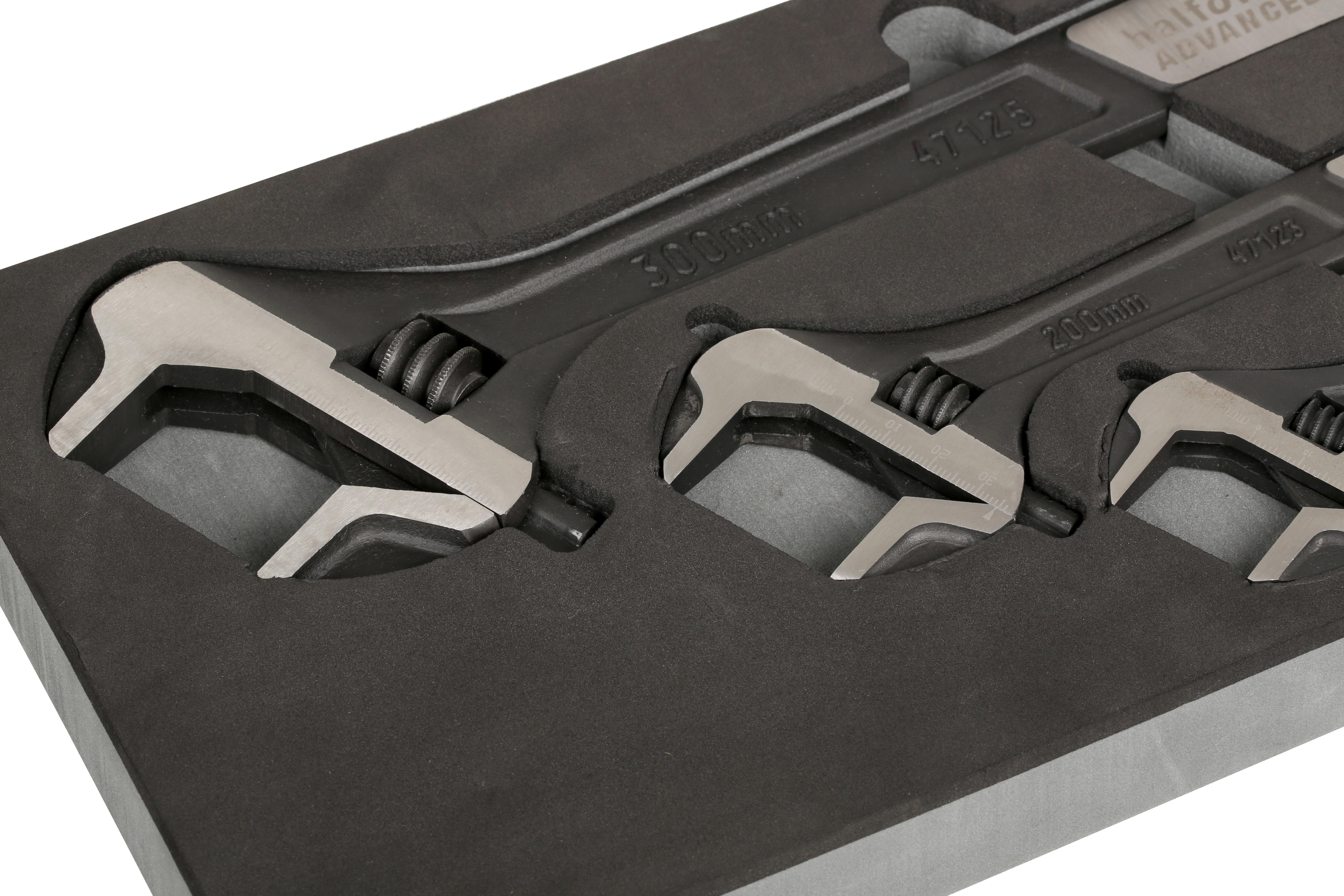 Halfords Advanced 3 Piece Adjustable Wrench Set Modular Tray