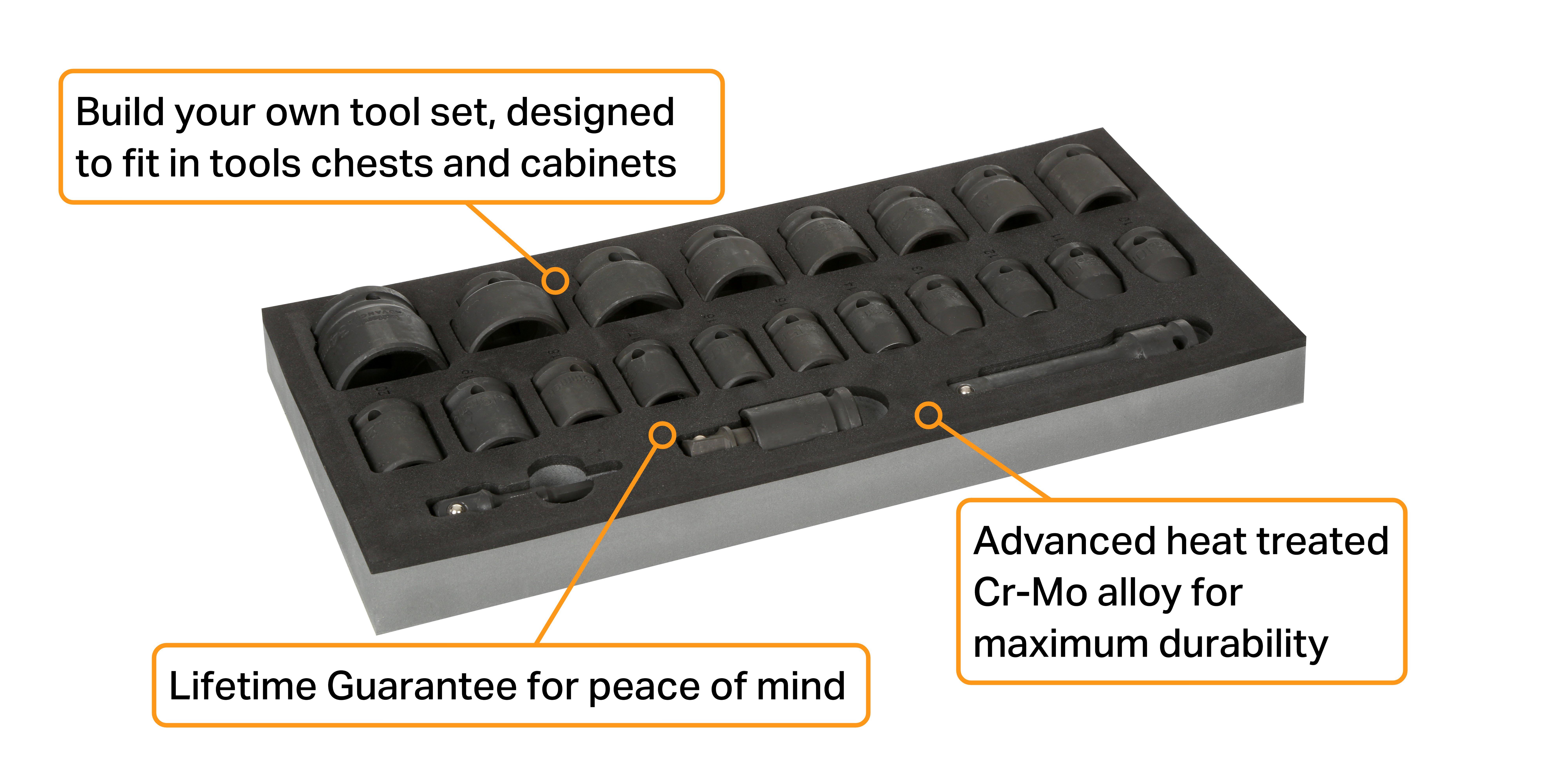 Halfords Advanced 22 Piece 1/2" Impact Socket Set Modular Tray