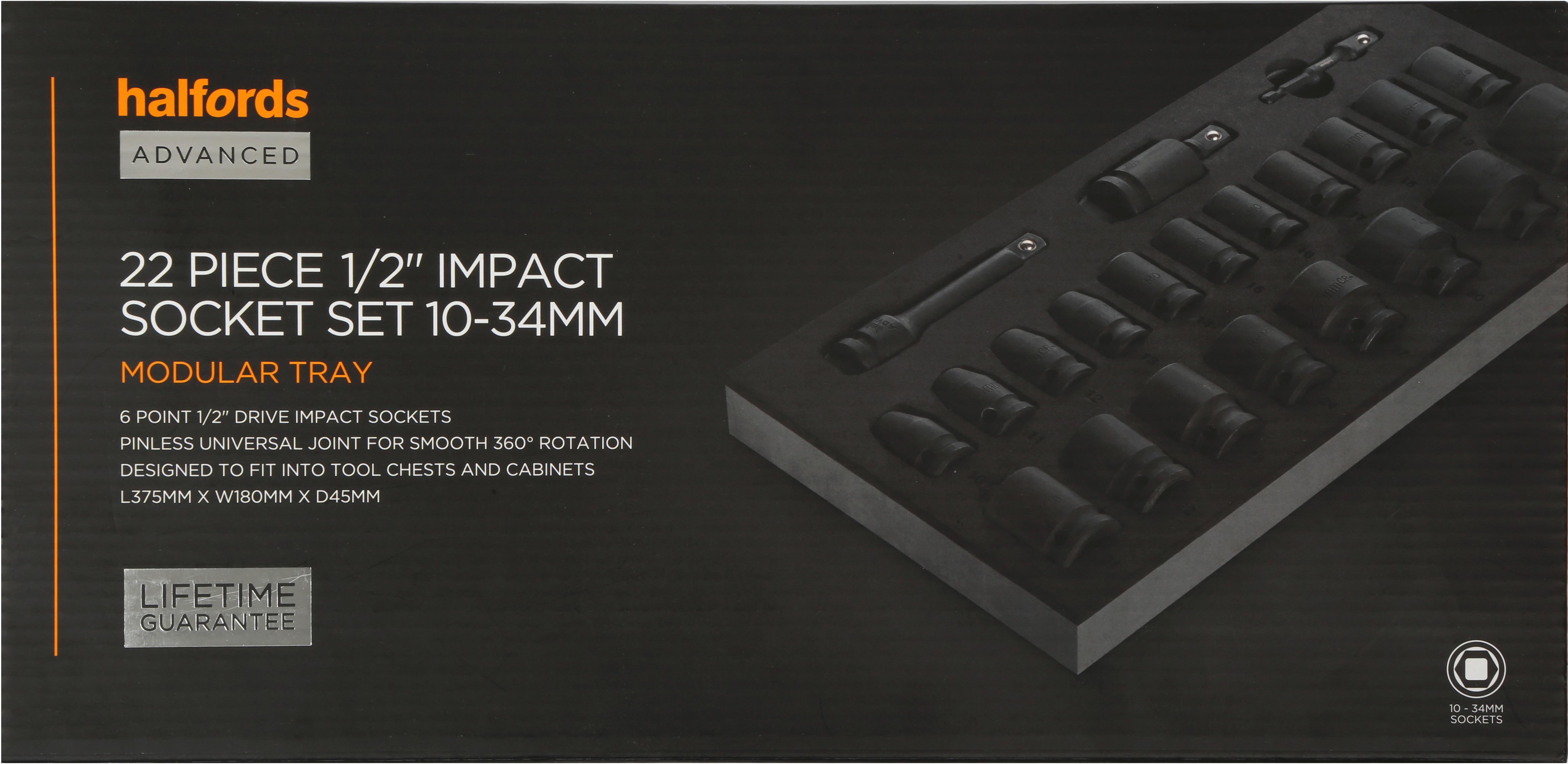Halfords Advanced 22 Piece 1/2" Impact Socket Set Modular Tray