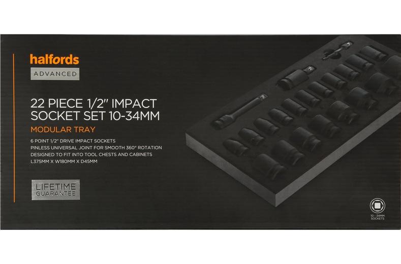 Halfords Advanced 22 Piece 1/2" Impact Socket Set Modular Tray Halfords Advanced 22 Piece 1/2" Impact Socket Set Modular Tray