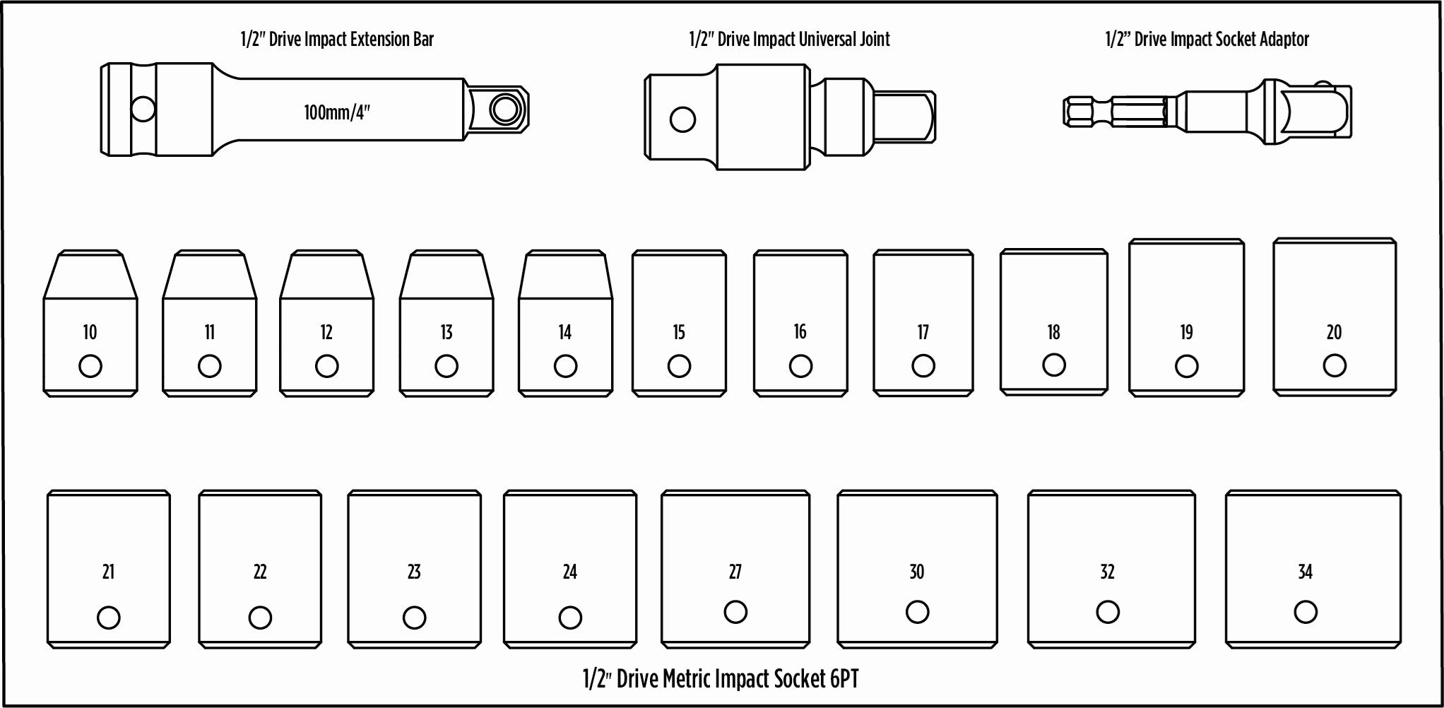 Halfords Advanced 22 Piece 1/2" Impact Socket Set Modular Tray