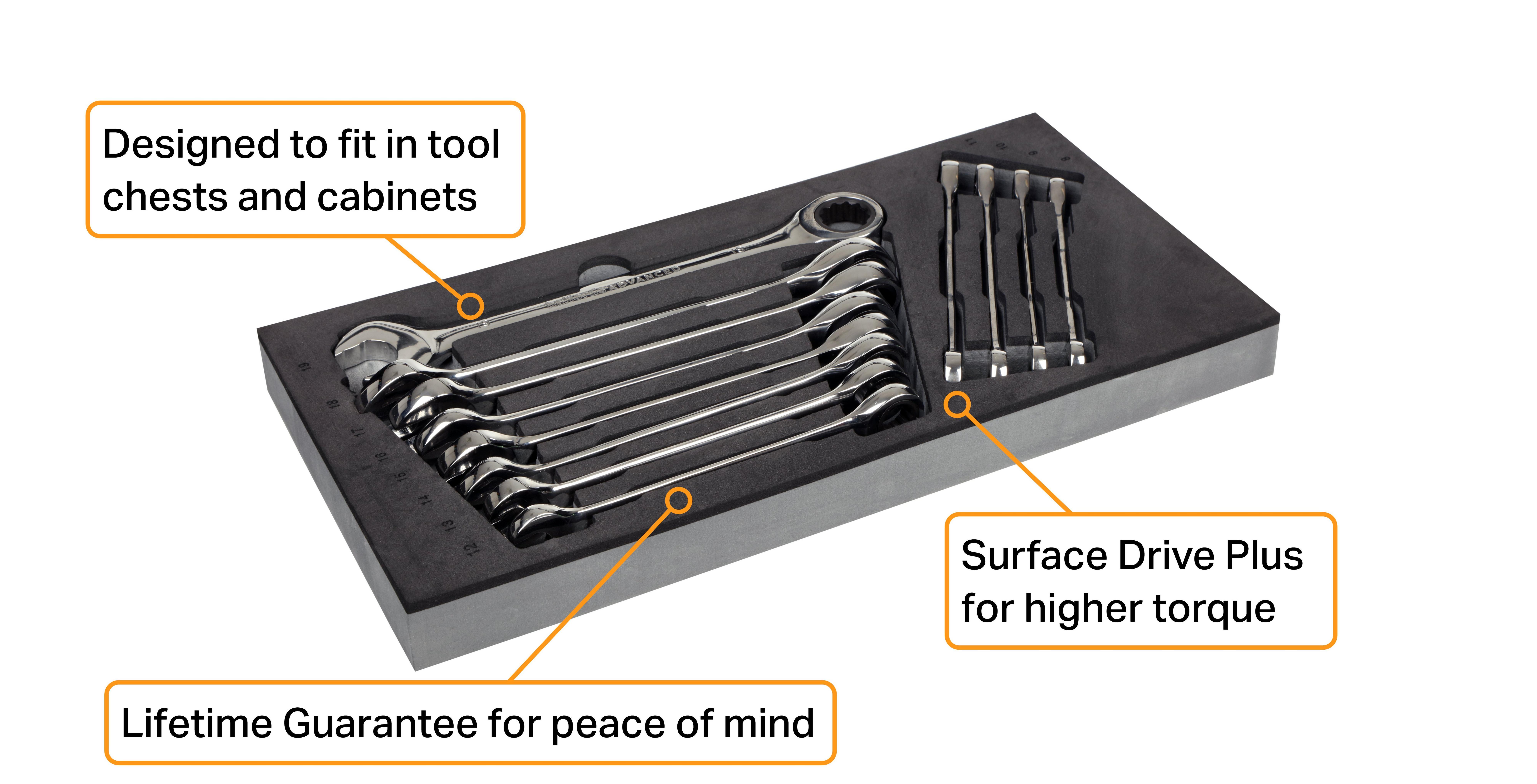 Halfords Advanced 12 Piece Ratchet Spanner Set Modular Tray