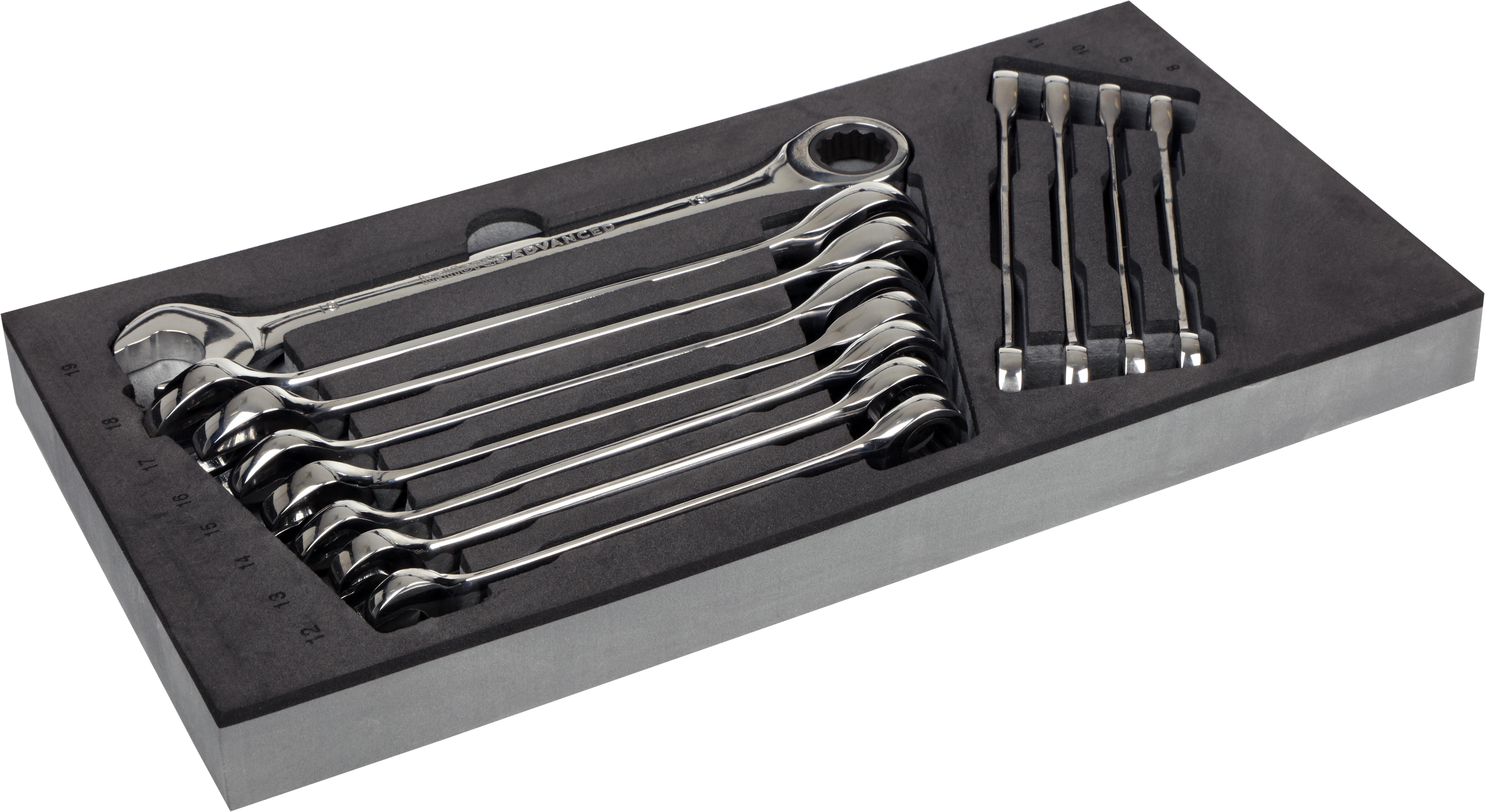 Halfords Advanced Modular Tray Set of 12 Piece Ratchet Spanner Set Hand