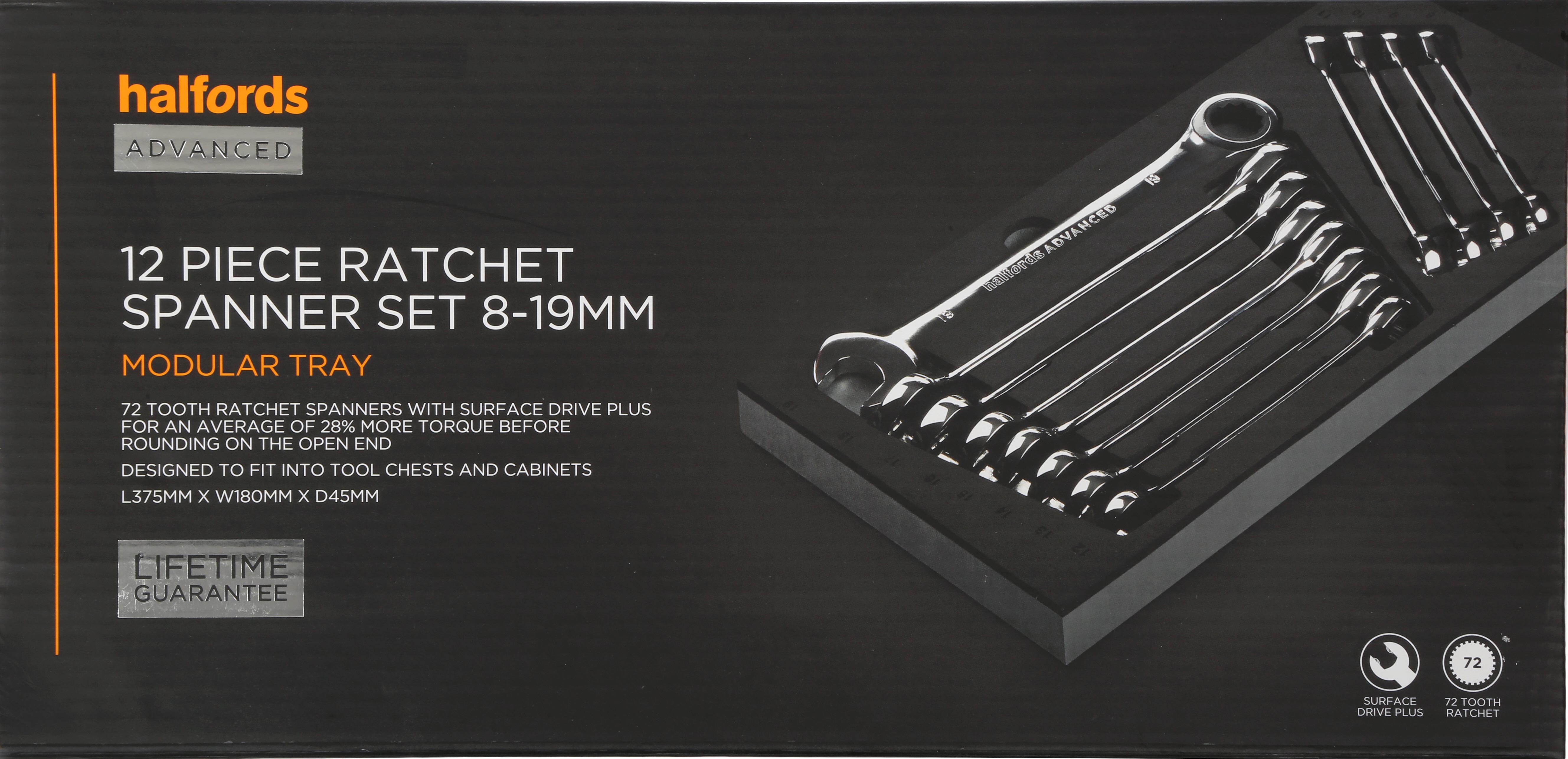 Halfords Advanced 12 Piece Ratchet Spanner Set Modular Tray