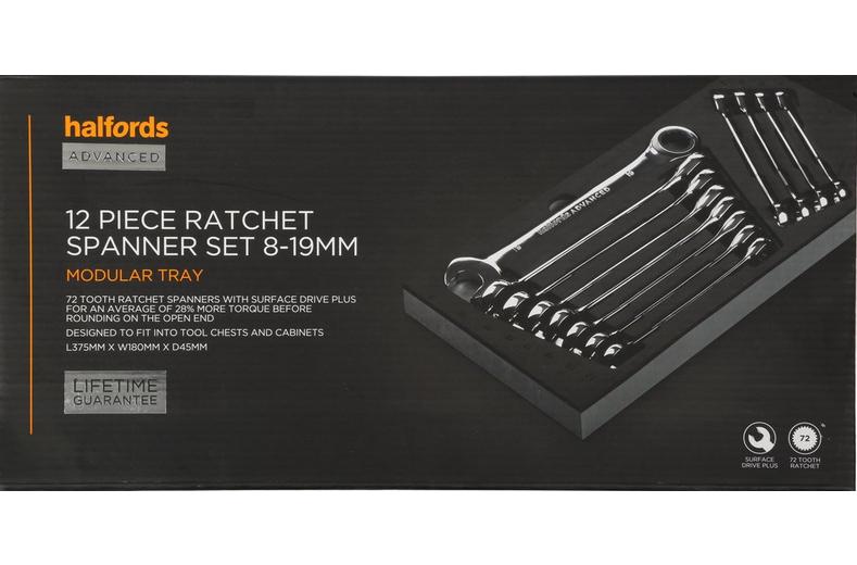 Halfords Advanced 12 Piece Ratchet Spanner Set Modular Tray Halfords Advanced 12 Piece Ratchet Spanner Set Modular Tray
