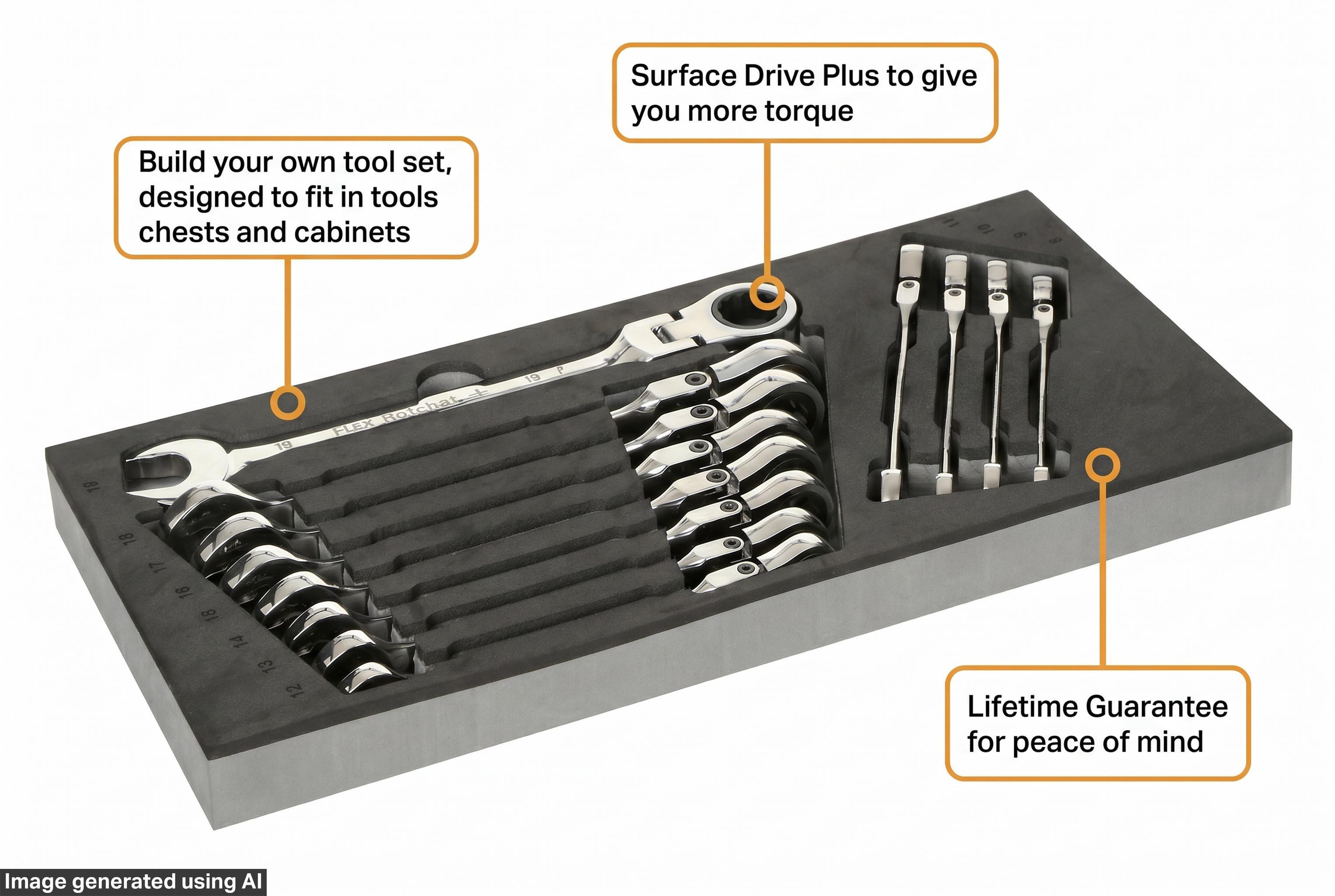 Halfords Advanced 12 Piece Flexhead Ratchet Spanner Set Modular Tray