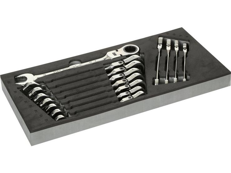 Halfords Advanced 12 Piece Flexhead Ratchet Spanner Set Modular Tray