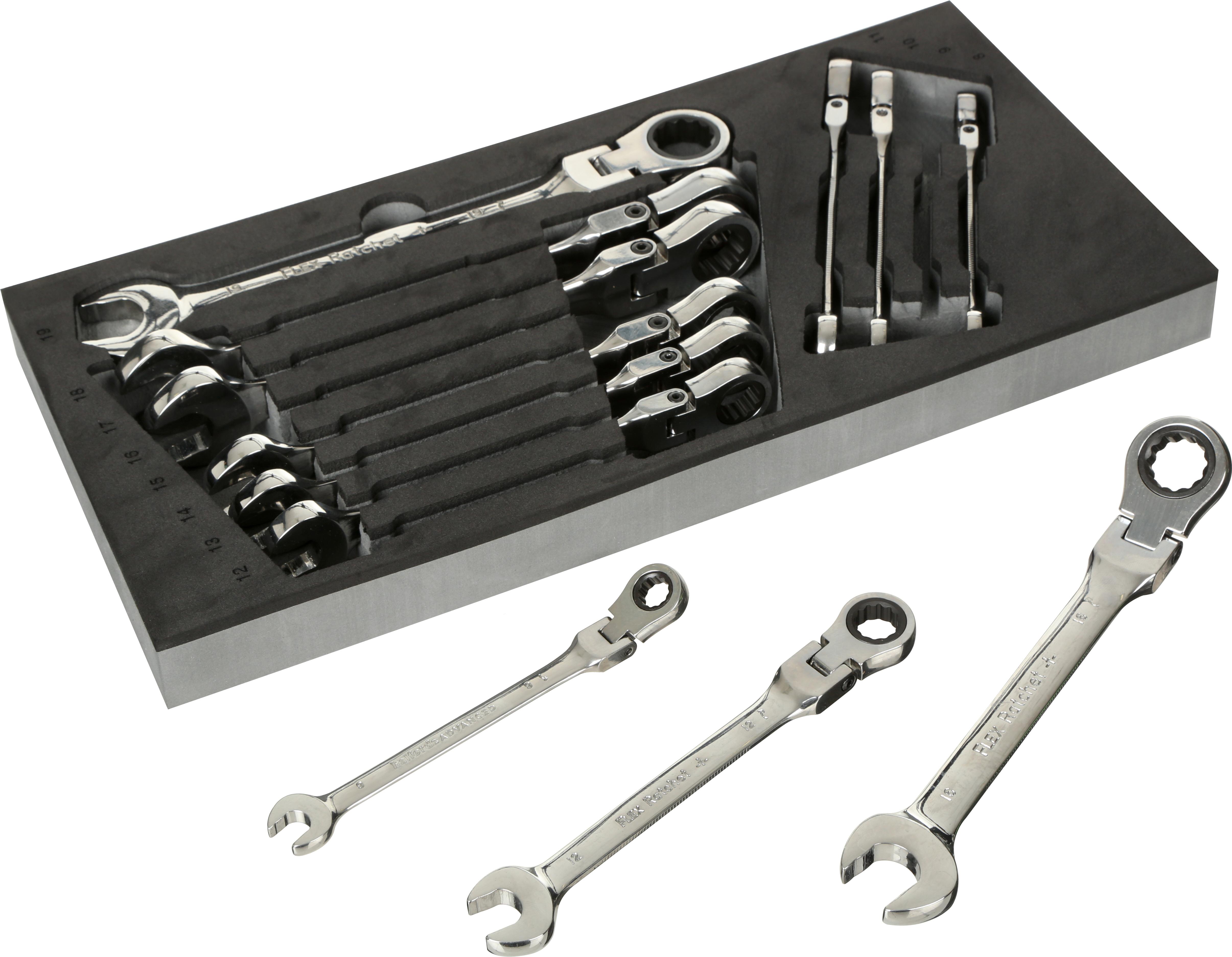 Halfords Advanced 12 Piece Flexhead Ratchet Spanner Set Modular Tray