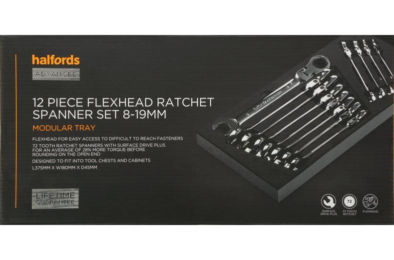 Halfords Advanced 12 Piece Flexhead Ratchet Spanner Set Modular Tray Halfords Advanced 12 Piece Flexhead Ratchet Spanner Set Modular Tray