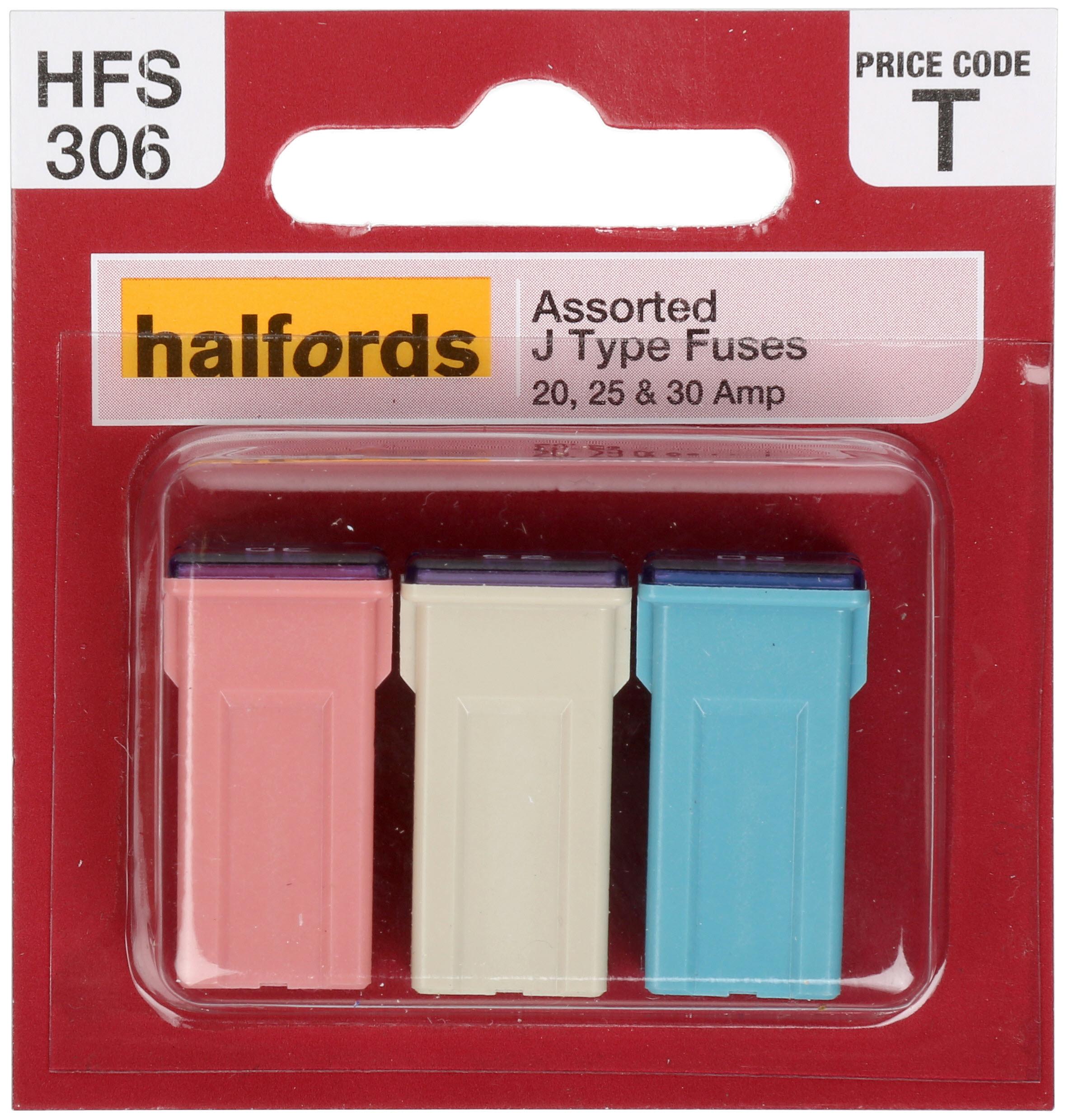 Halfords Assorted J Type Fuses 20,25 & 30 Amp