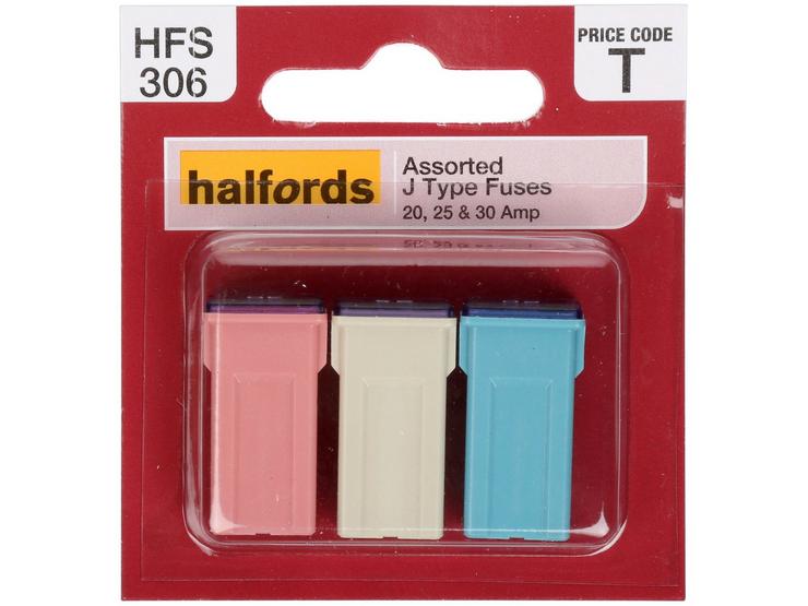 Halfords Assorted J Type Fuses 20,25 & 30 AMP