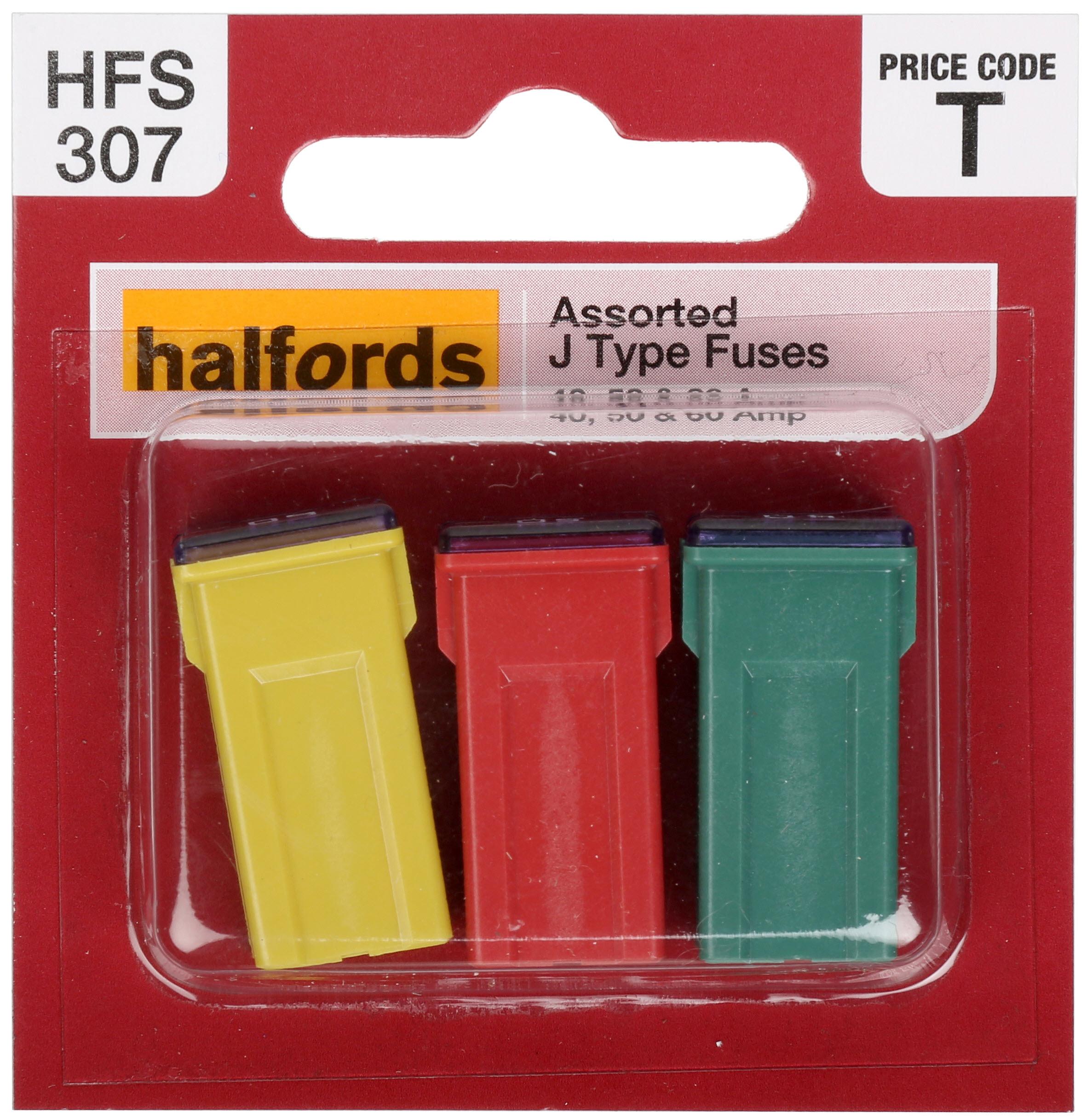 Halfords Assorted J Type Fuses 40,50 & 60 Amp