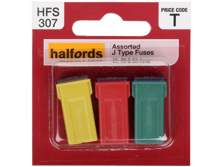 Halfords Assorted J Type Fuses 40,50 & 60 AMP