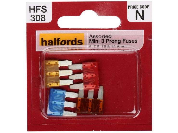Halfords Mini Assorted Prong Fuses- 7.5AMP, 10AMP, 15AMP