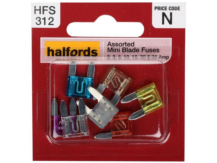 Halfords Assorted Mini Blade Fuses 3-5-10-15-20-25 AMP