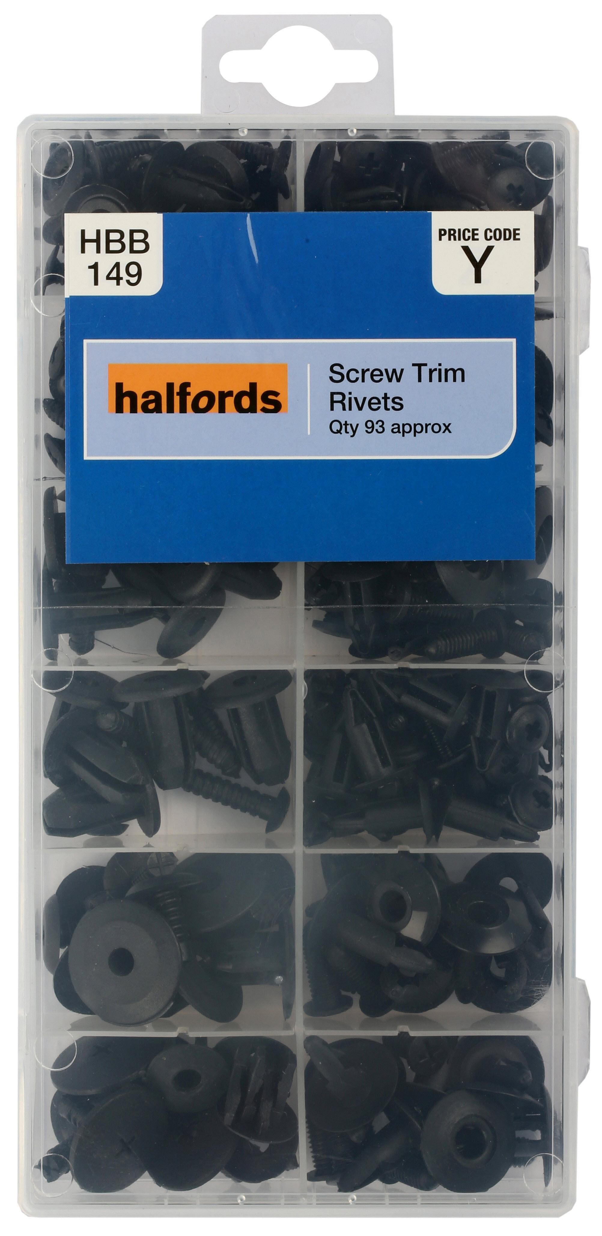 Halfords Assorted Screw Trim Rivets 93Pcs