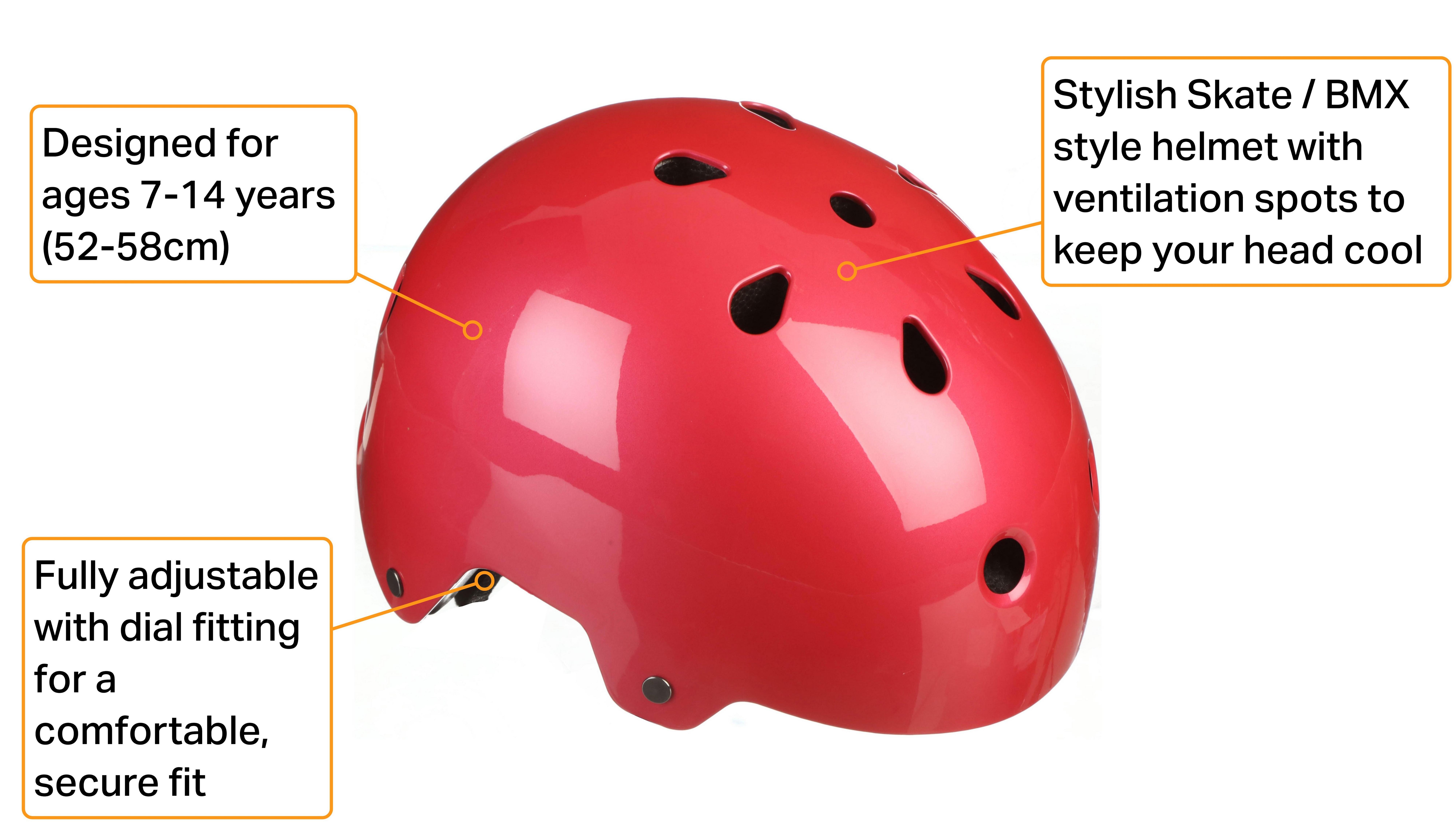 Halfords Cerise Pink Kids Skate Helmet, 52 - 58 cm