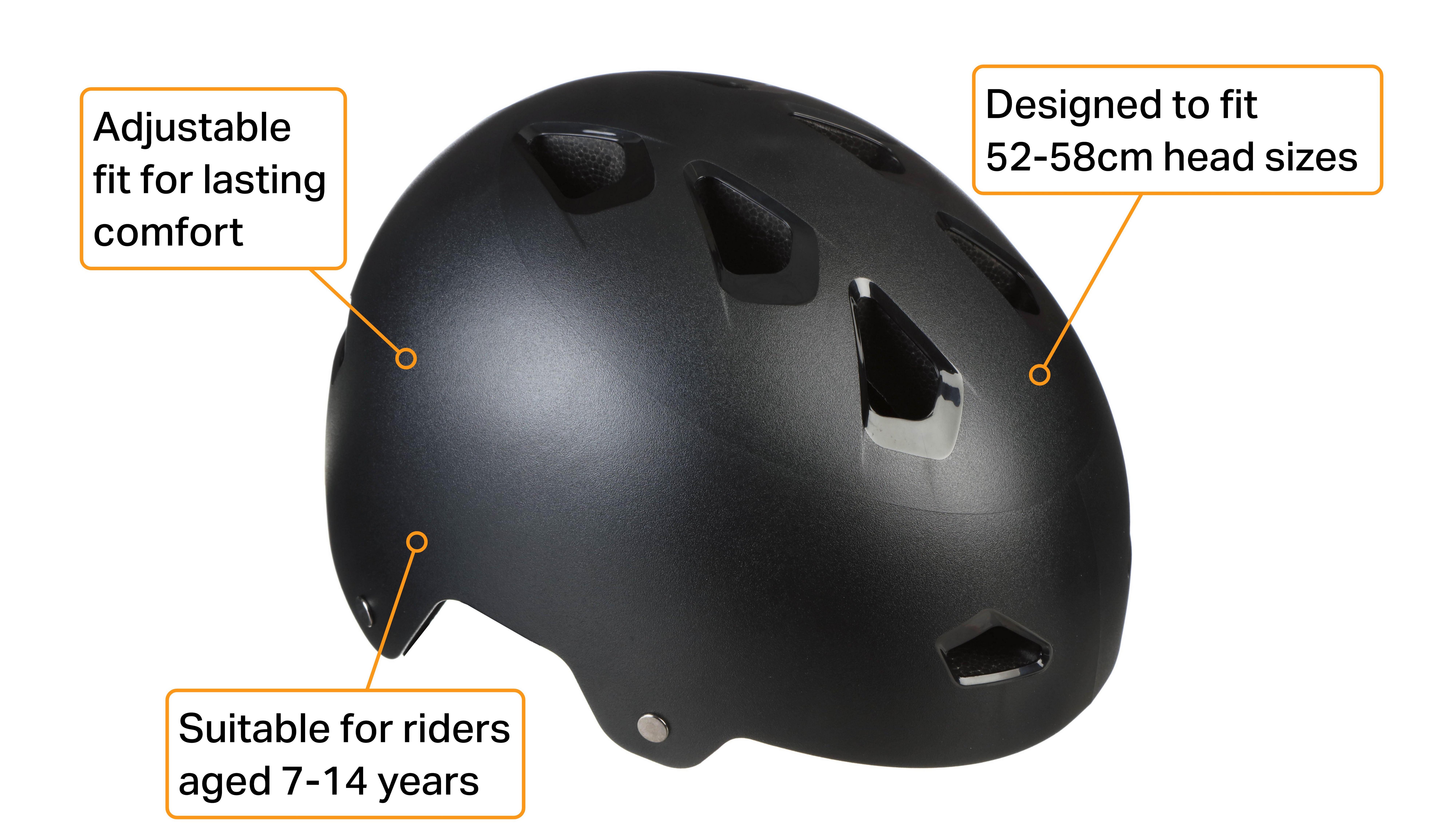 Halfords Black Junior Skate Helmet, 52 - 58 cm
