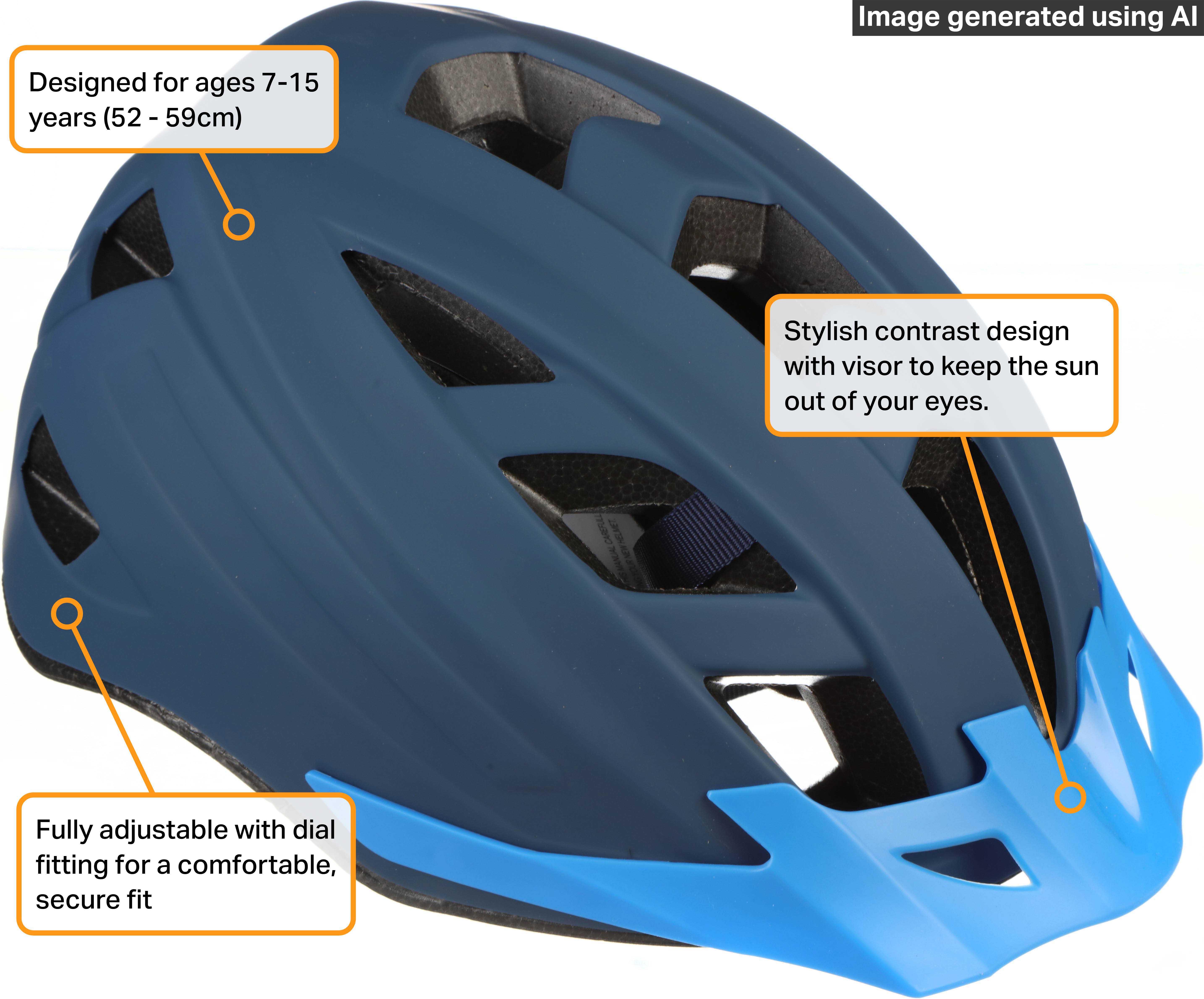 Halfords Blue Contrast Junior Helmet, 52 - 59 cm